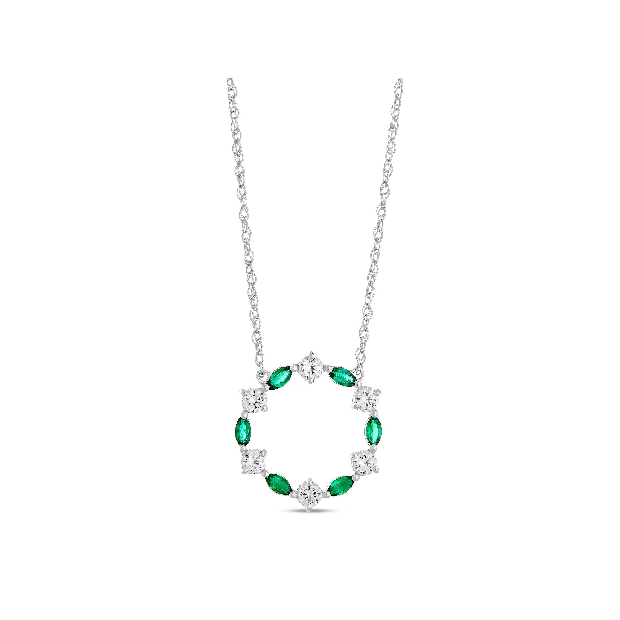 Gemminded Sterling Silver Lab-Created Emerald & Lab-Created White Sapphire Circle Pendant Necklace, Women's, Size: 18" Product Image