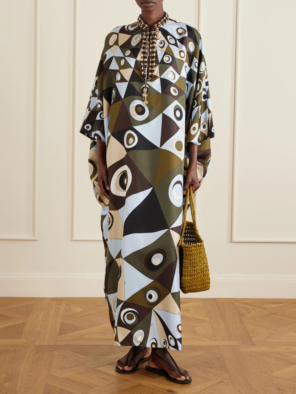 PUCCI Vivara Silk Crepe De Chine Embellished Maxi Caftan Dress In Green Product Image