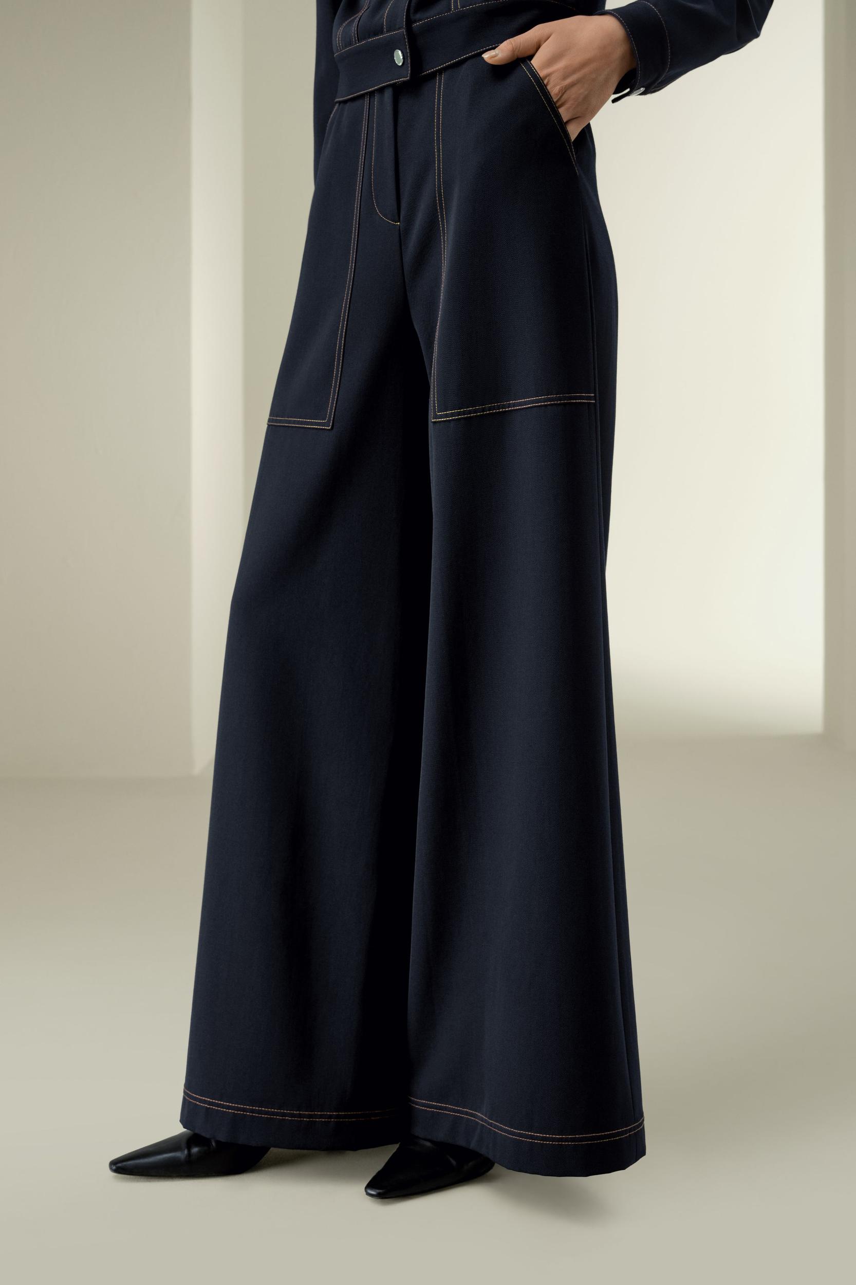 LILYSILK Wool Trousers Women - Navy Blue 100% Merino Wool - Stylish Oversized Pockets Trouser Pants 12 Product Image