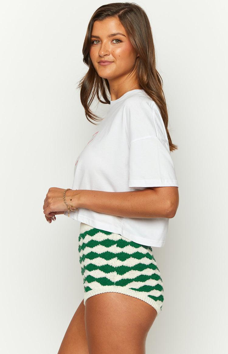 Sweet Stitches Green And White Shorts Product Image