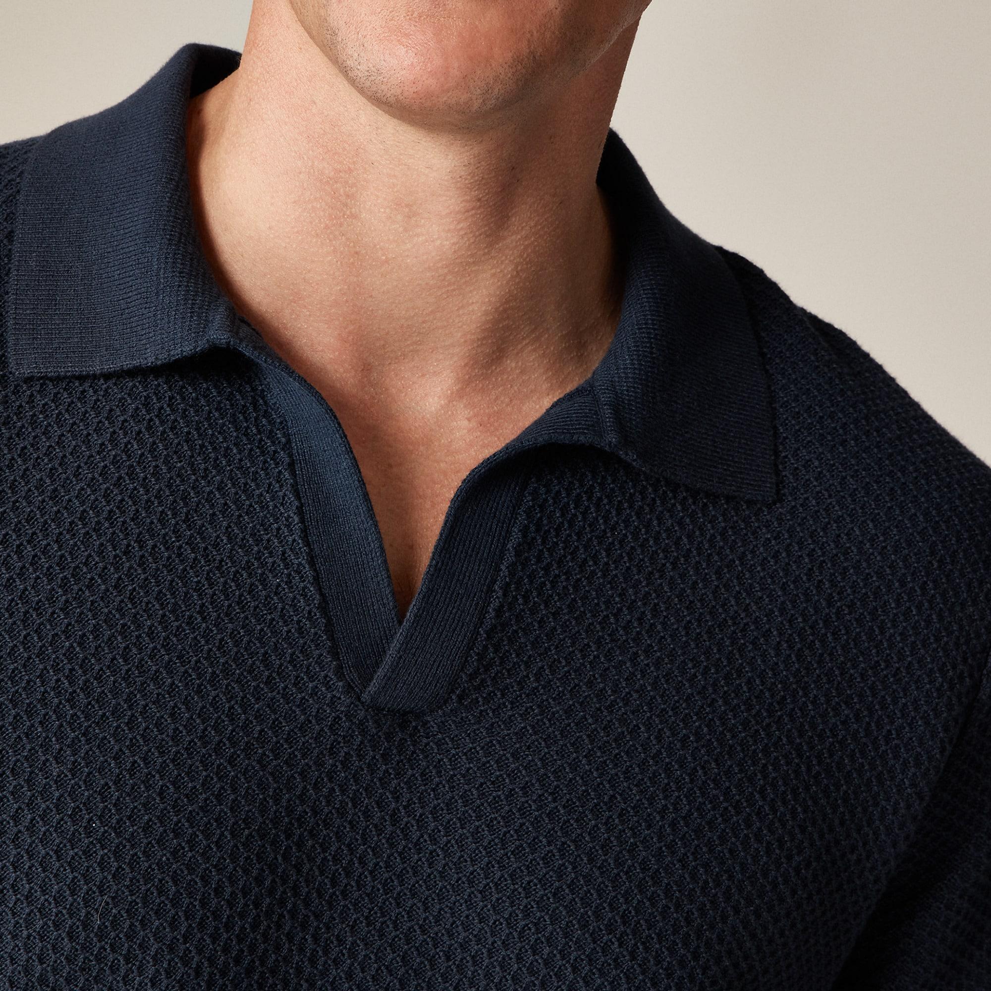 Short-sleeve textured-stitch cotton johnny-collar sweater-polo Product Image