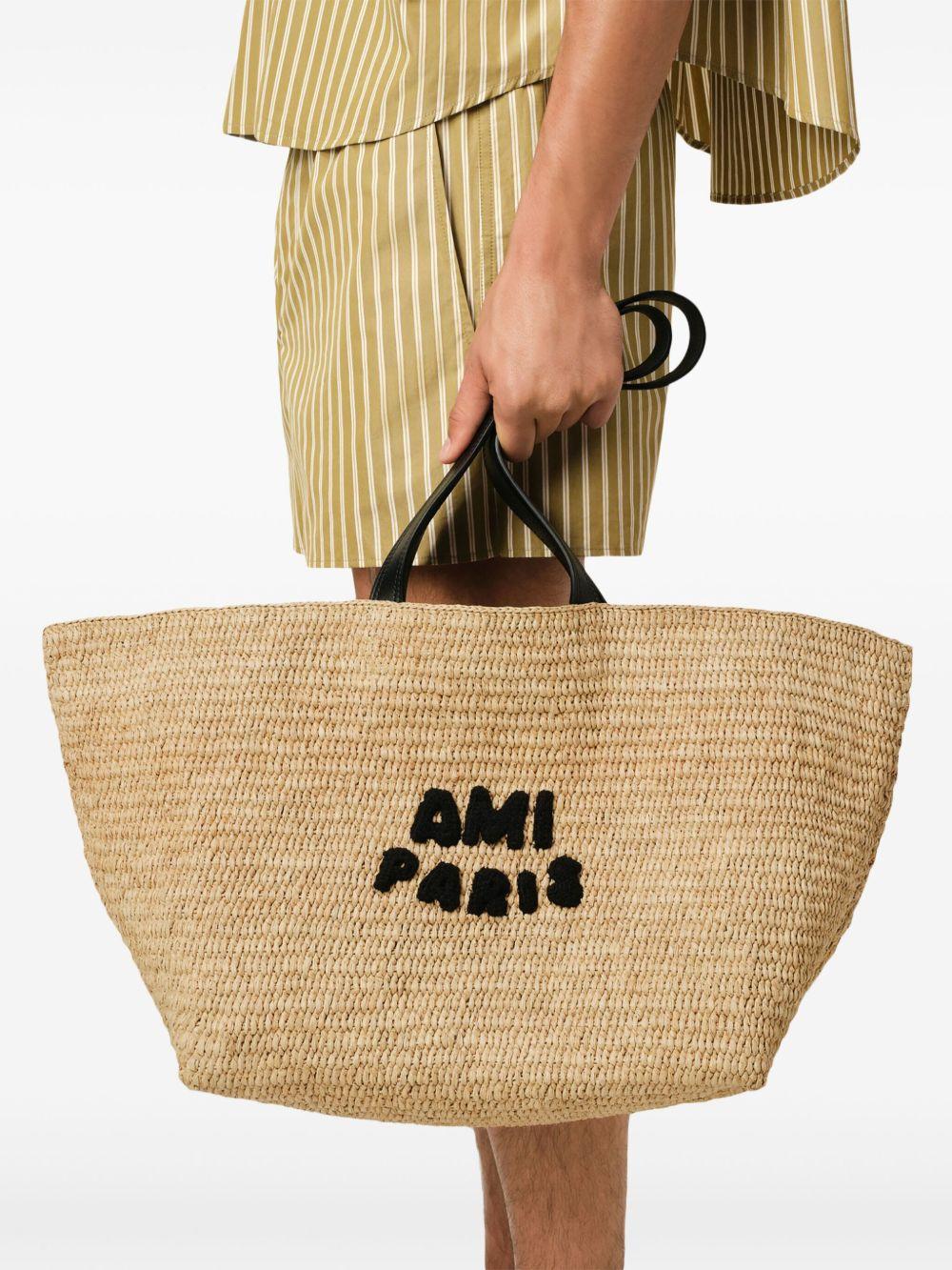 logo-patch raffia tote bag Product Image