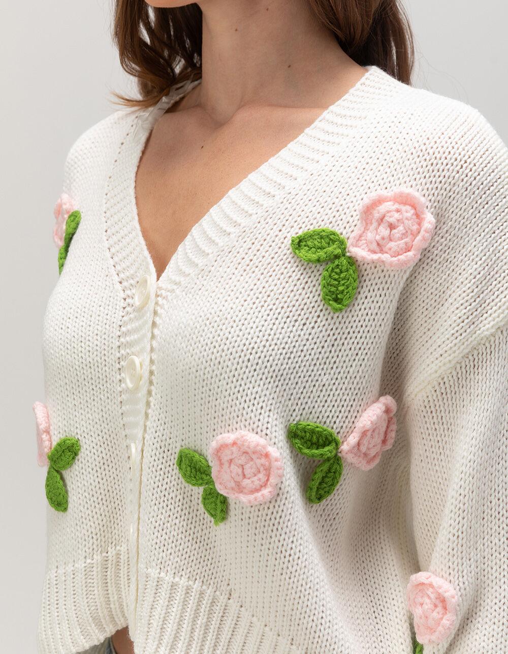 RSQ Womens 3D Floral Cardigan - CREAM Product Image