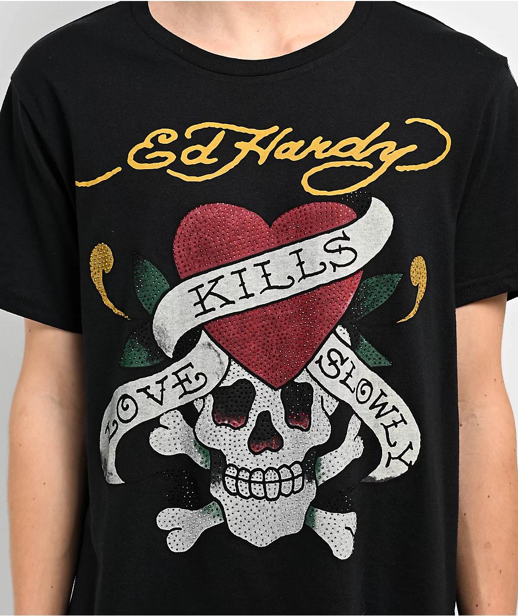 Ed Hardy Rhinestone Skull Black T-Shirt Product Image