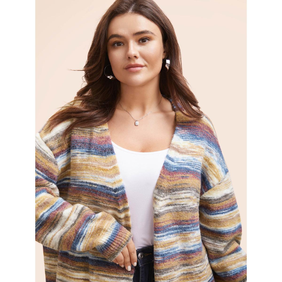 Plus Size Heather Contrast Open Front Pocket Cardigan Multicolor Women Casual Loose Long Sleeve Everyday Cardigans BloomChic 26/4X Product Image