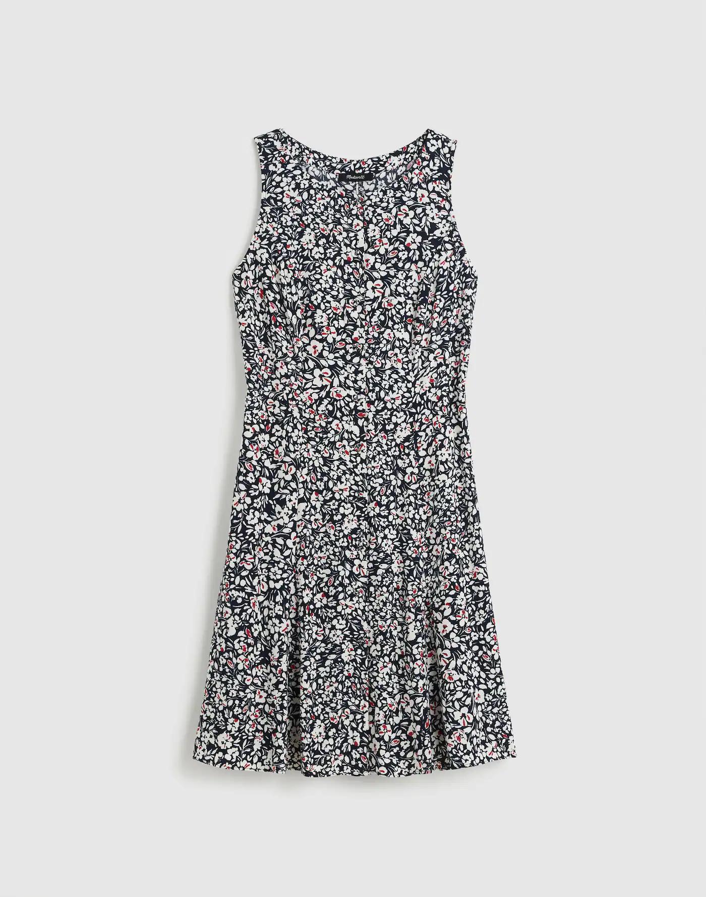 Button-Front Boatneck Mini Dress in Floral Product Image