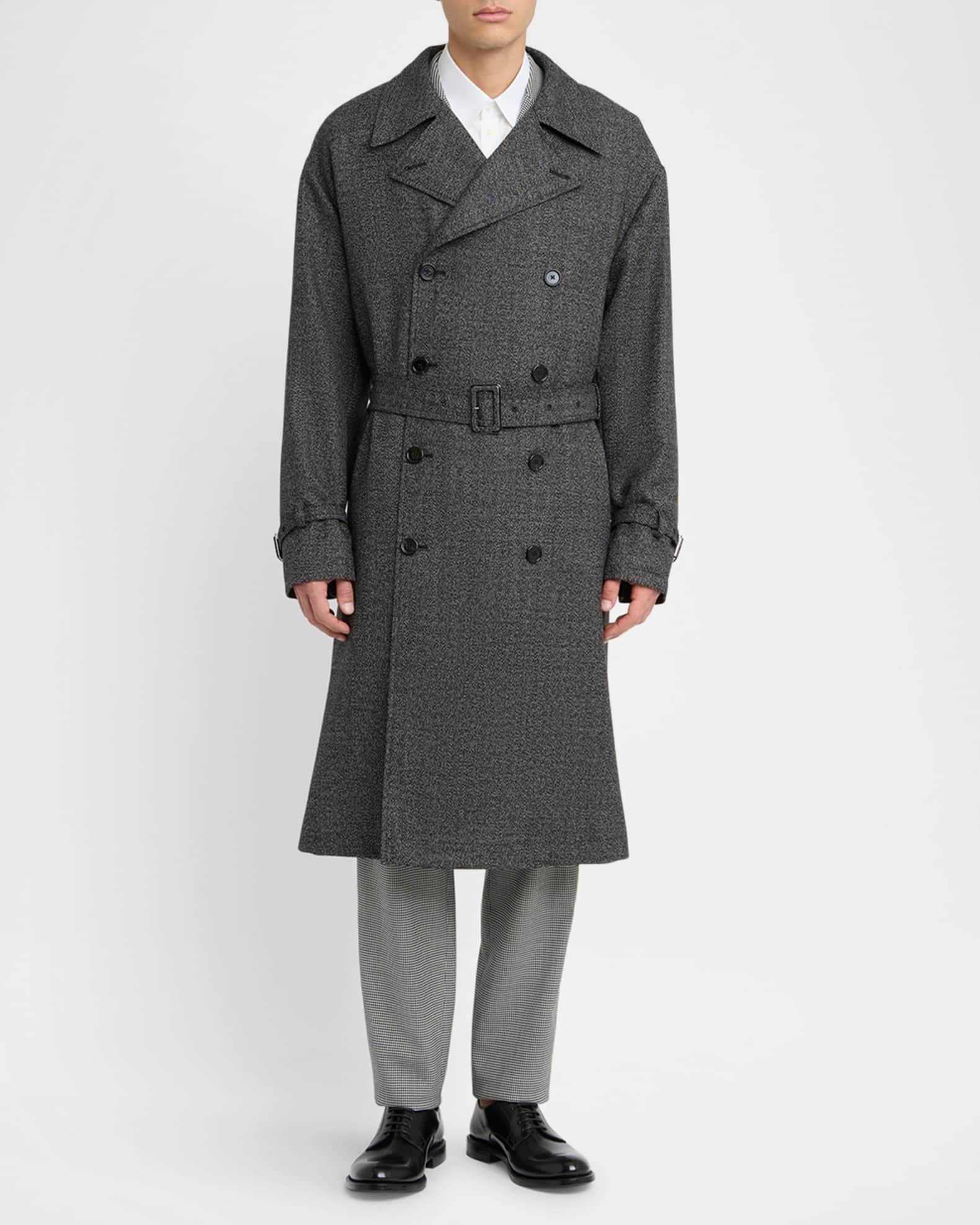 Men's Wool and Cotton Double-Breasted Trench Coat Product Image