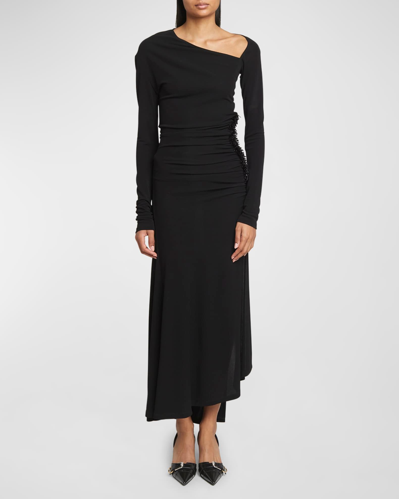 Off-Shoulder Asymmetric Midi Dress with Beaded Detail Product Image