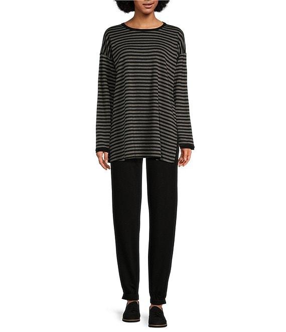 Eileen Fisher Striped Cozy Brushed Terry Round Neck Long Sleeve Long Boxy Top Product Image