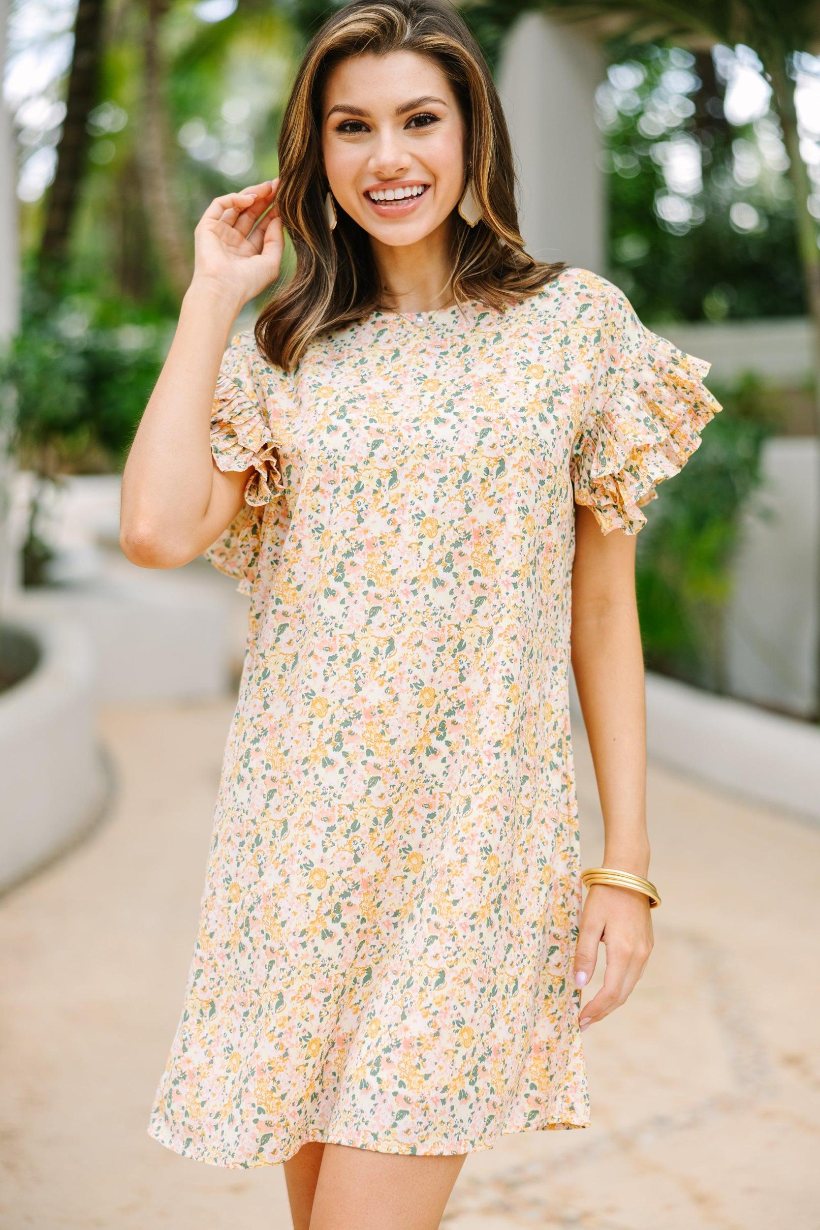 What A Vision Yellow Ditsy Floral Ruffled Dress Female Product Image