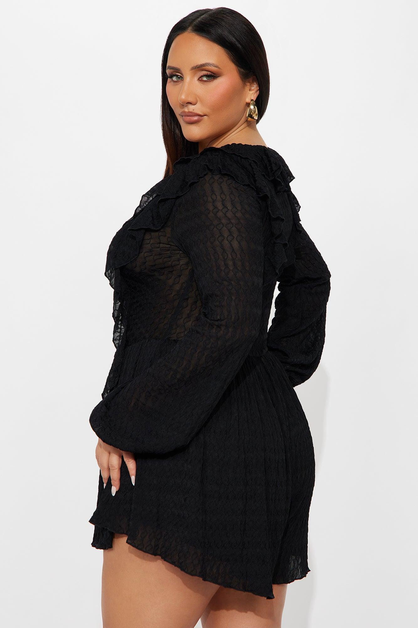 Charlena Jacquard Long Sleeve Romper - Black Female Product Image
