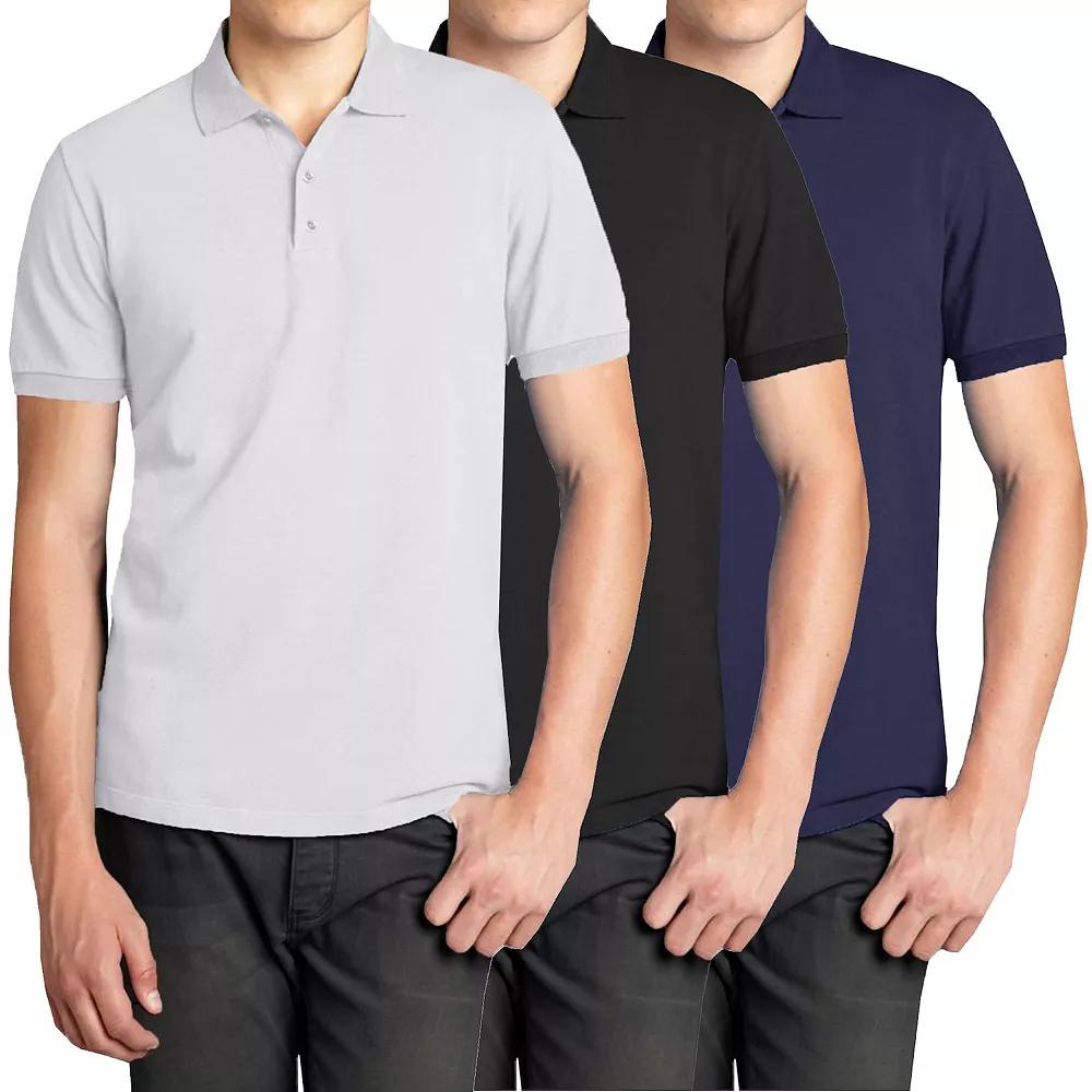 Men's Galaxy 3-Pack Pique Polos, Size: Small, White Black Navy Product Image