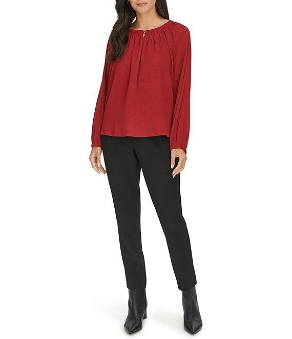 Calvin Klein Crew Neck Long Sleeves Pleated Top Product Image