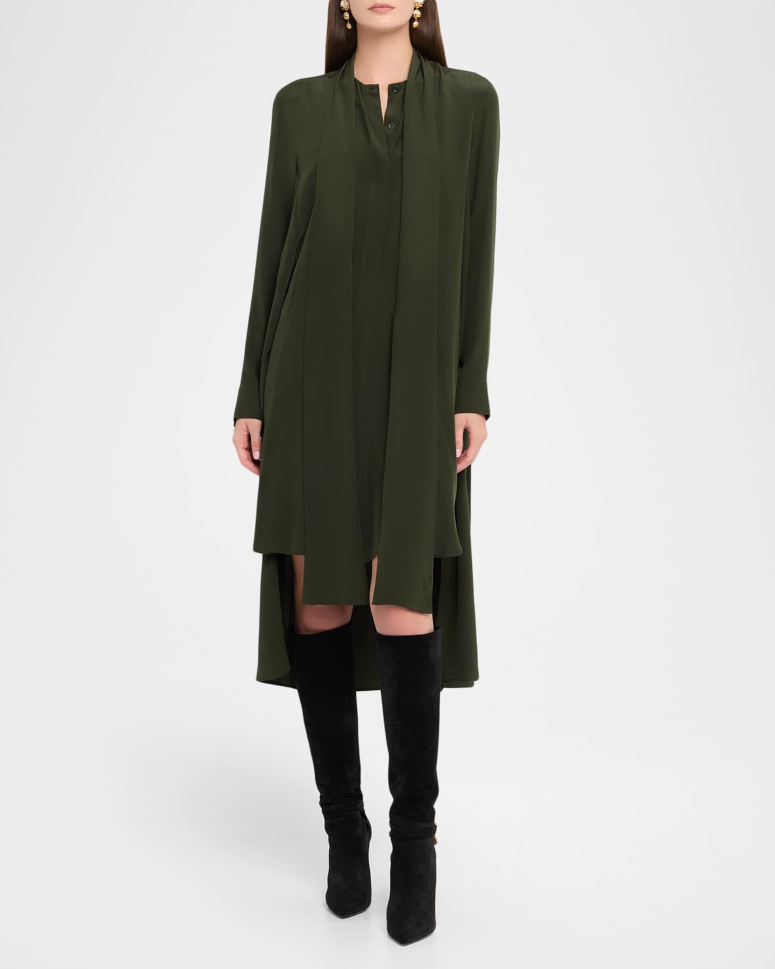 Scarf-Neck Hi-Low Silk Georgette Dress Product Image