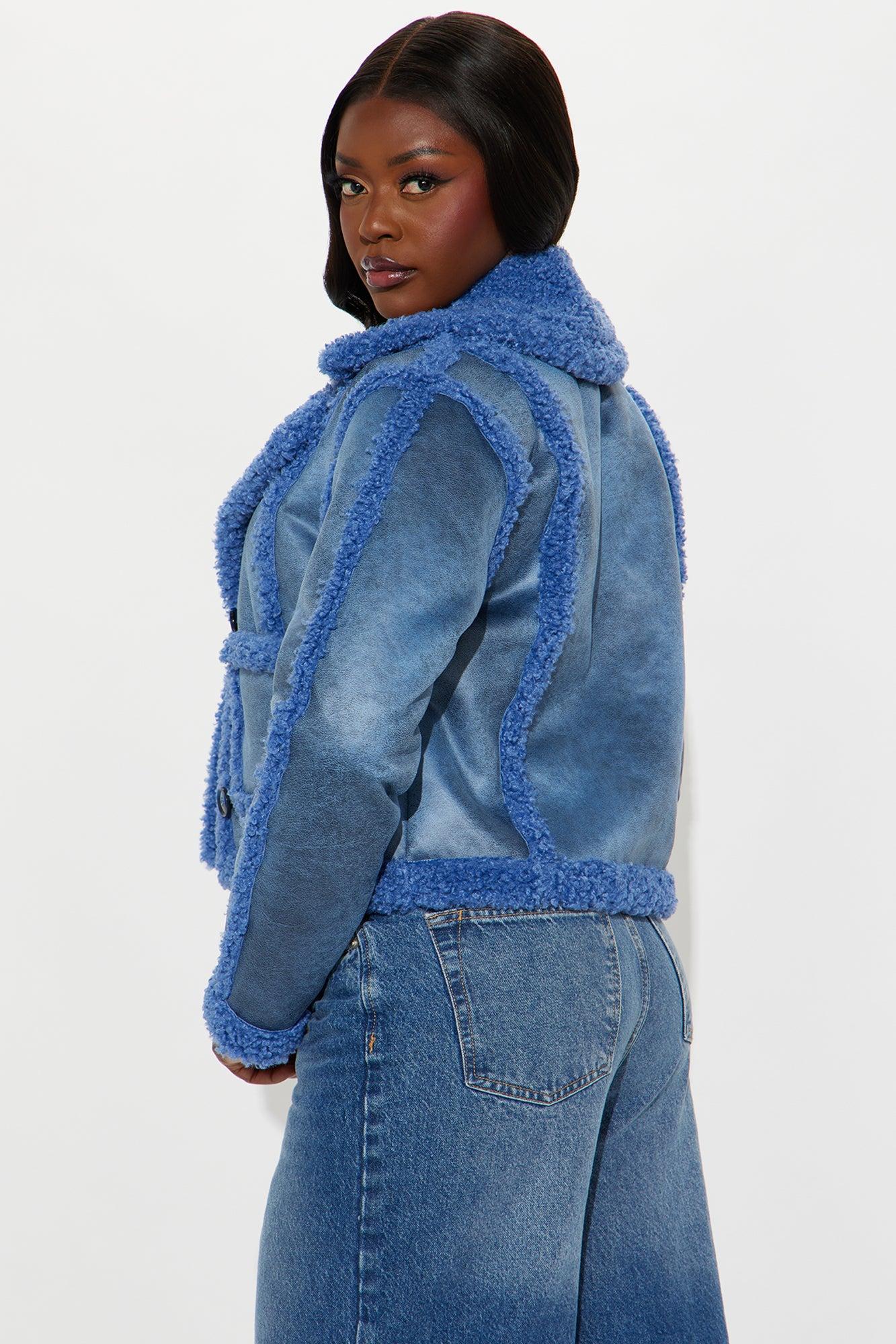 Come My Way Shearling Coat - Blue Product Image
