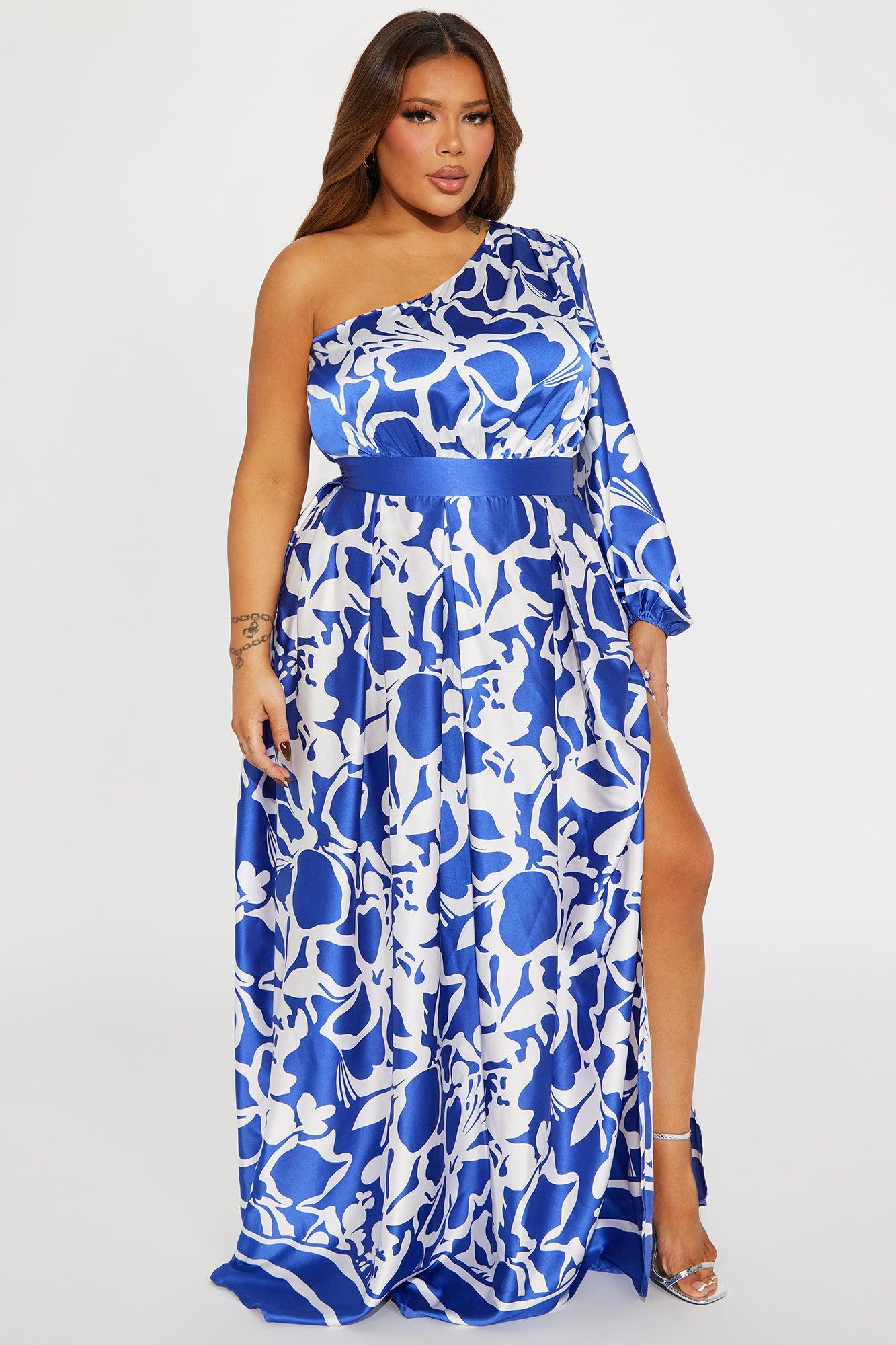 Vacation Destination Satin Maxi Dress - Blue/combo Product Image
