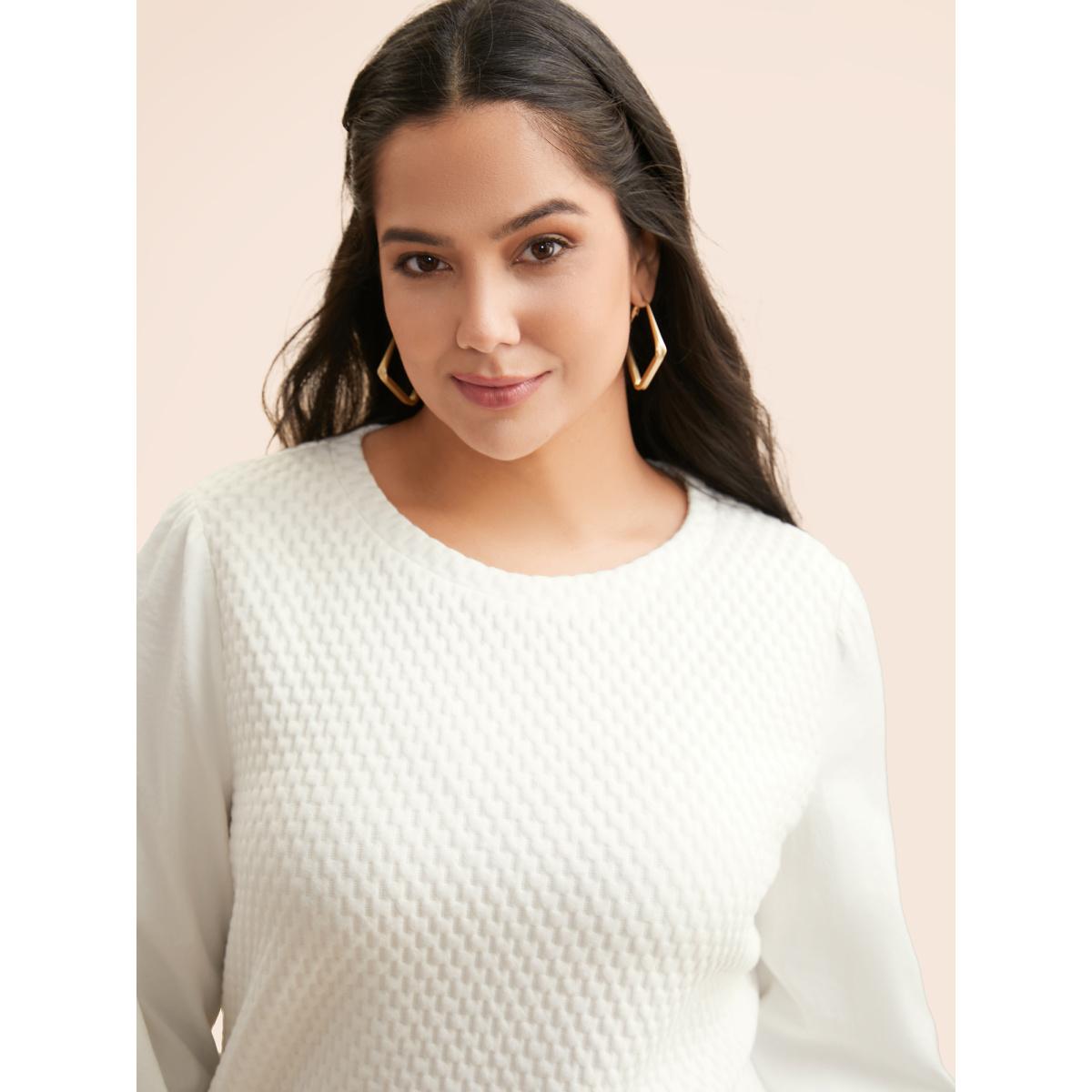 Plus Size Round Neck Texture Patchwork Sweatshirt Women Opticwhite Casual Texture Round Neck Everyday Sweatshirts BloomChic 10/M Product Image