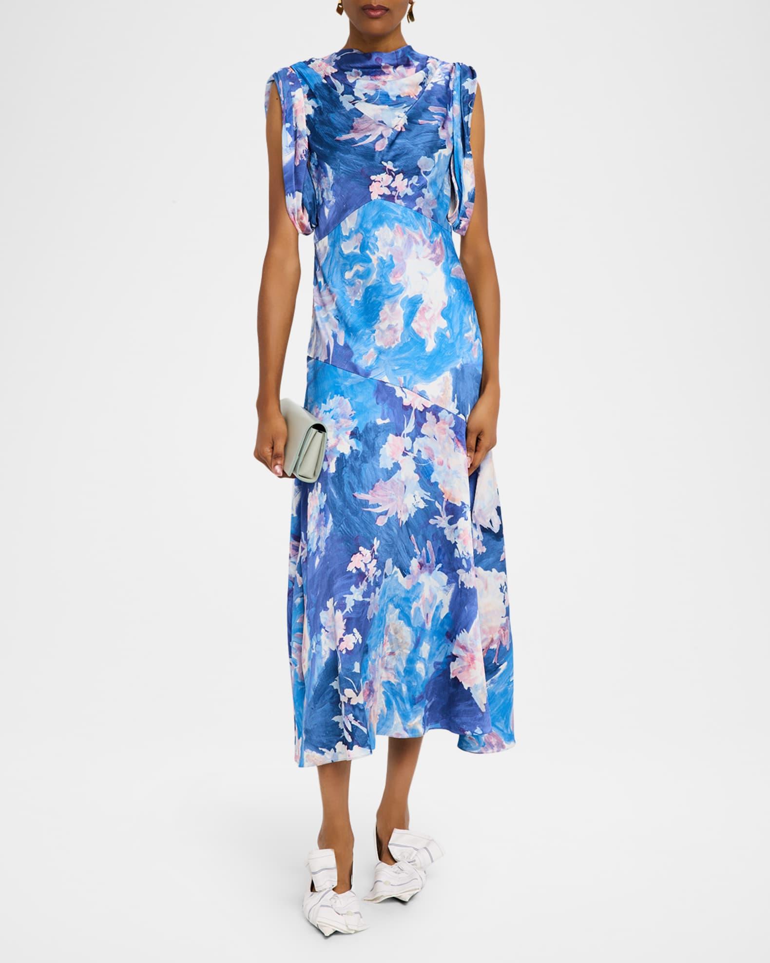 Floral-Print Draped Sleeveless Midi Dress Product Image