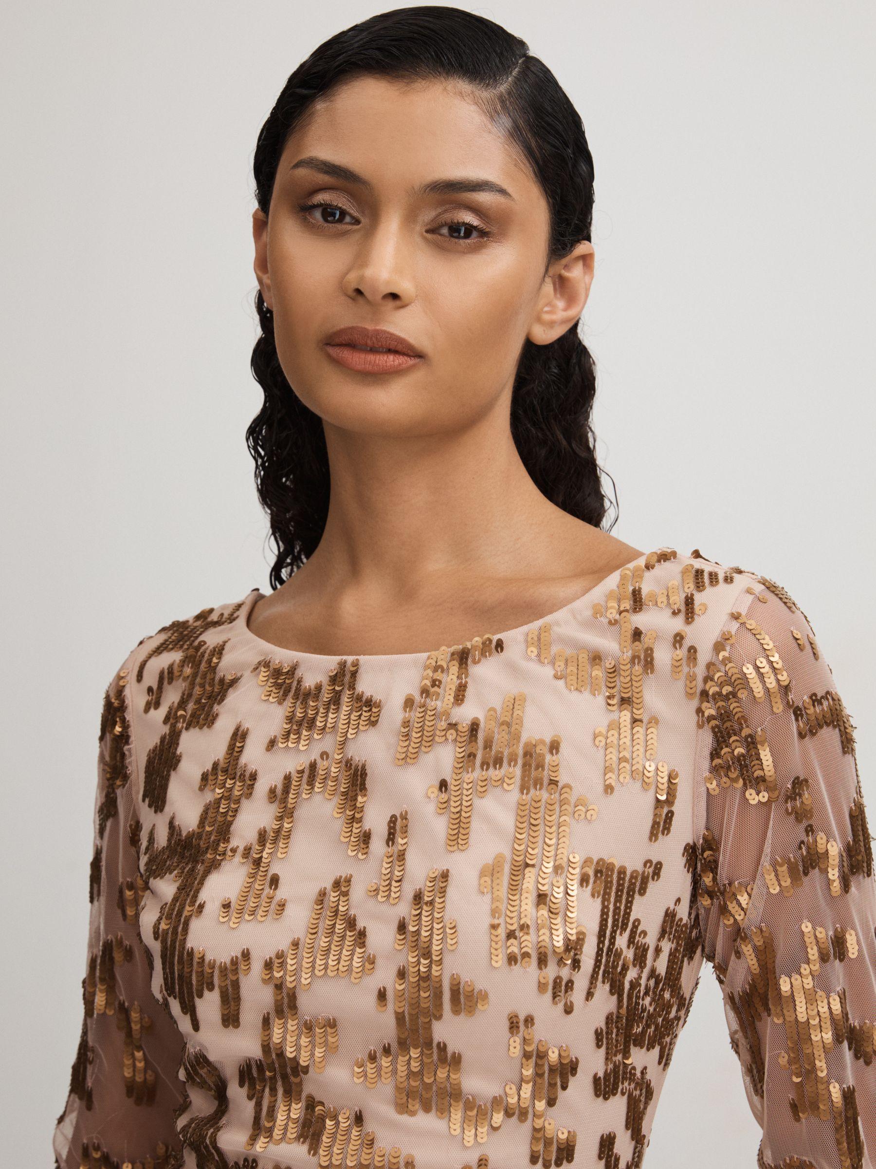 Beverly Nude Raishma Nude Embellished Asymmetric Maxi Dress Product Image