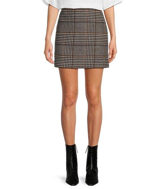 Le' AL.X Wool Blend Knit Glen Plaid High Rise Mini Pencil Coordinating Skirt Product Image