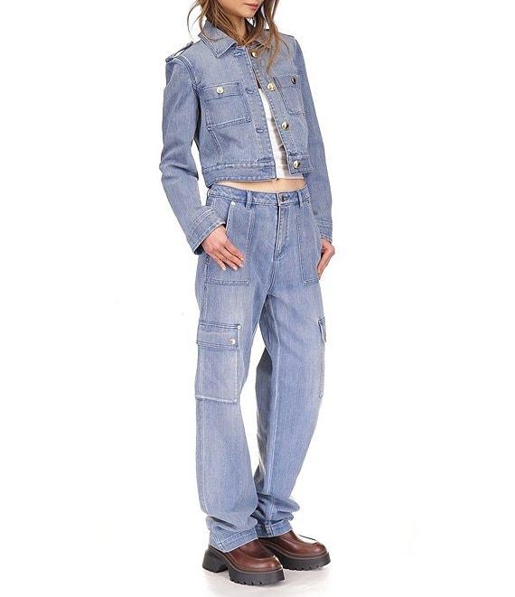 MICHAEL Michael Kors Point Collar Long Sleeve Cropped Denim Jacket Product Image