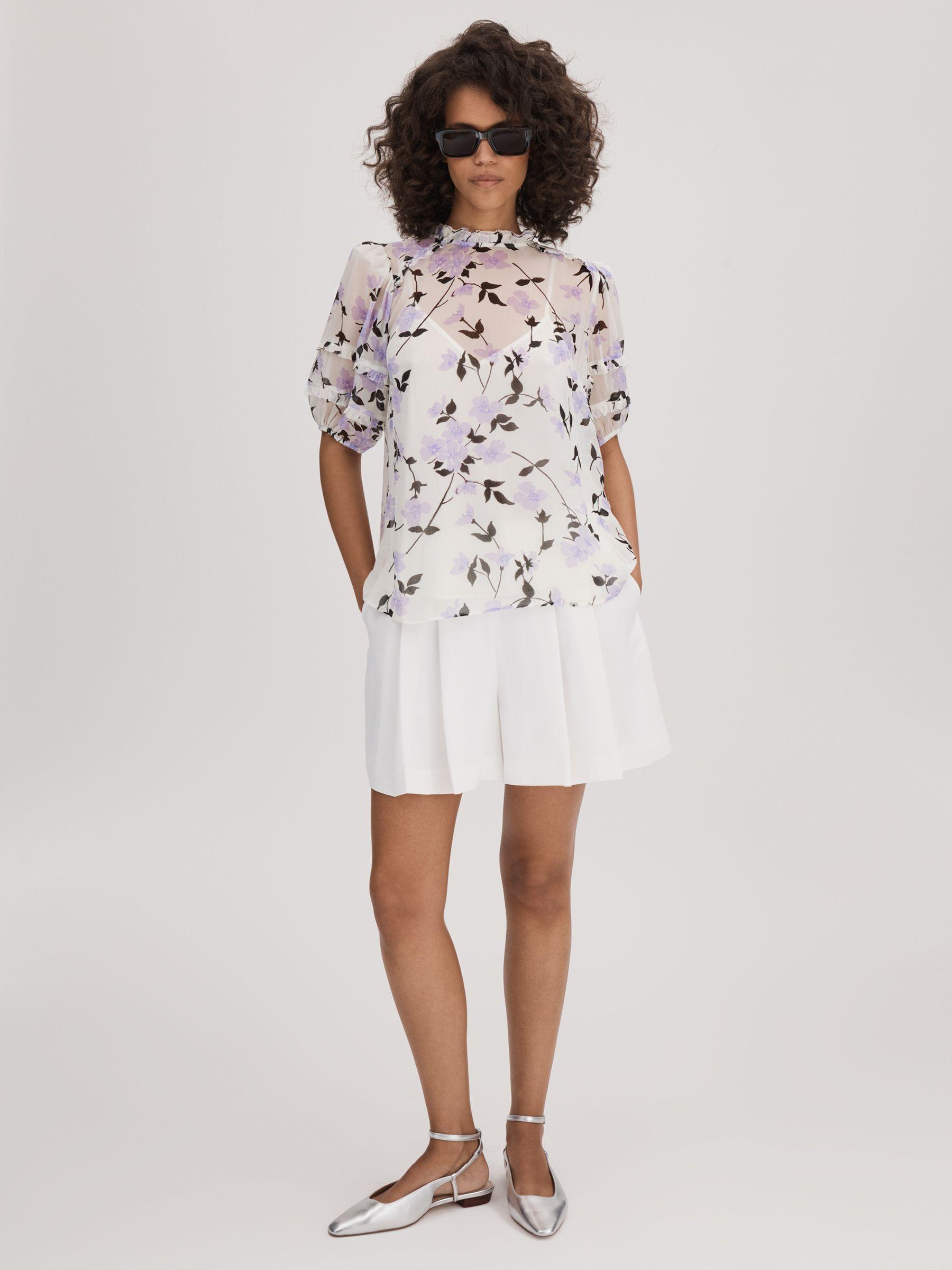 Florere Printed Puff Sleeve Blouse in Lilac Product Image