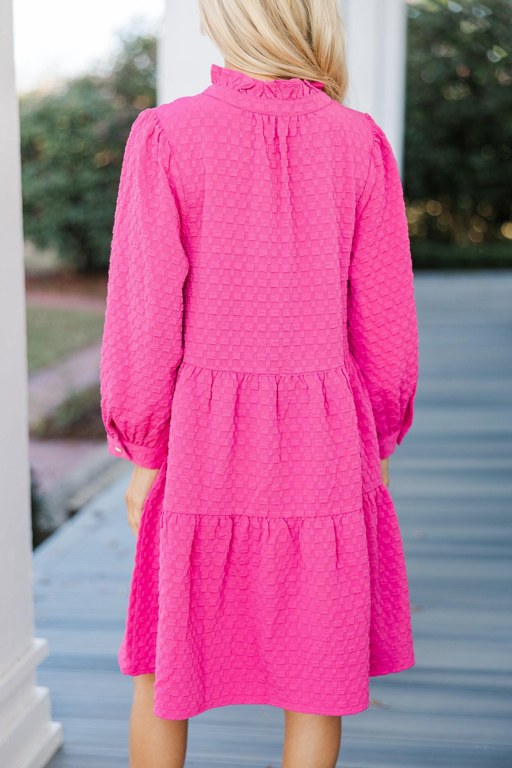 All Up To You Hot Pink Textured Dress Female Product Image