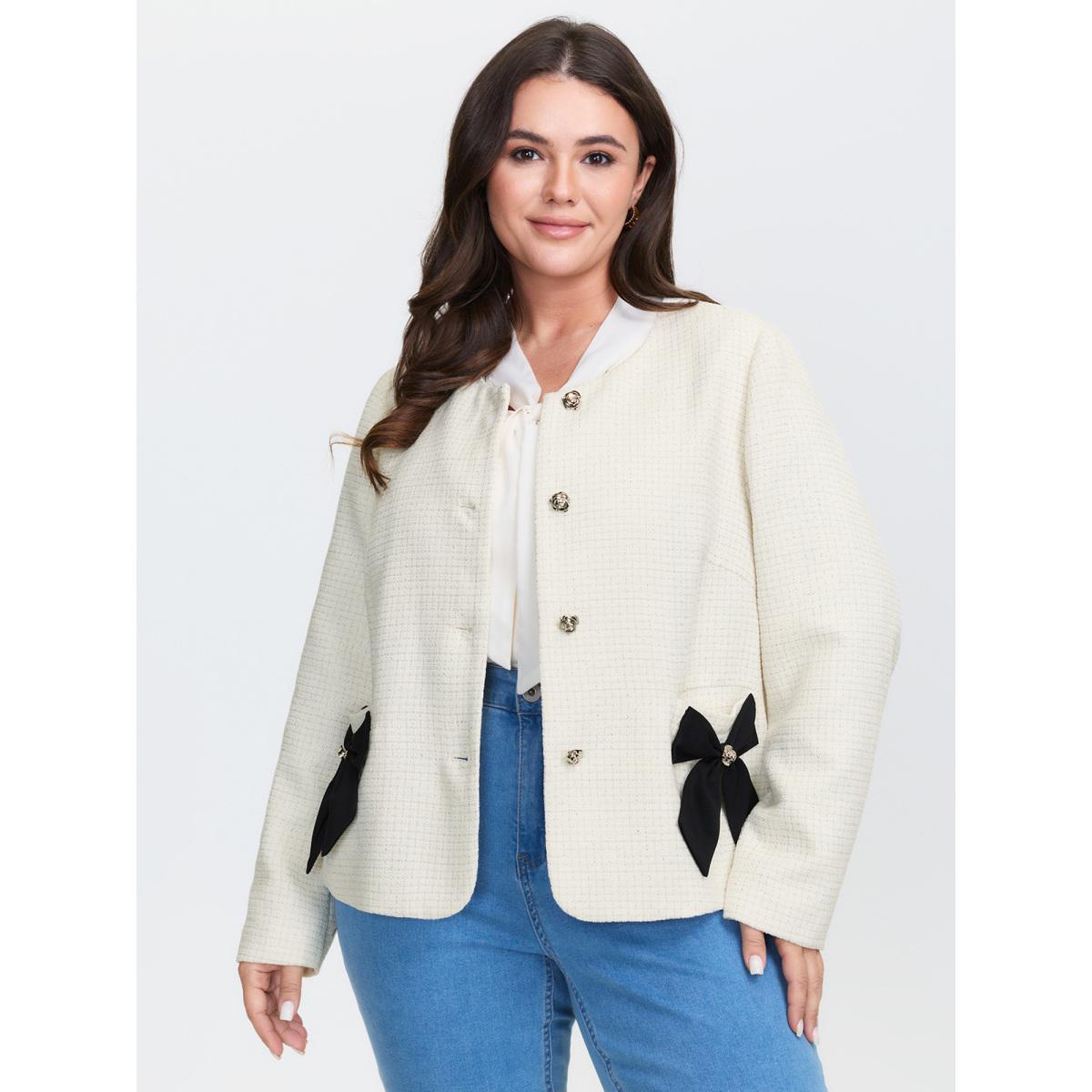 Plus Size Tweed Bowknot Cropped Coat Women Ivory Timeless Texture Ladies Elegant Winter Coats BloomChic 30/6X Product Image