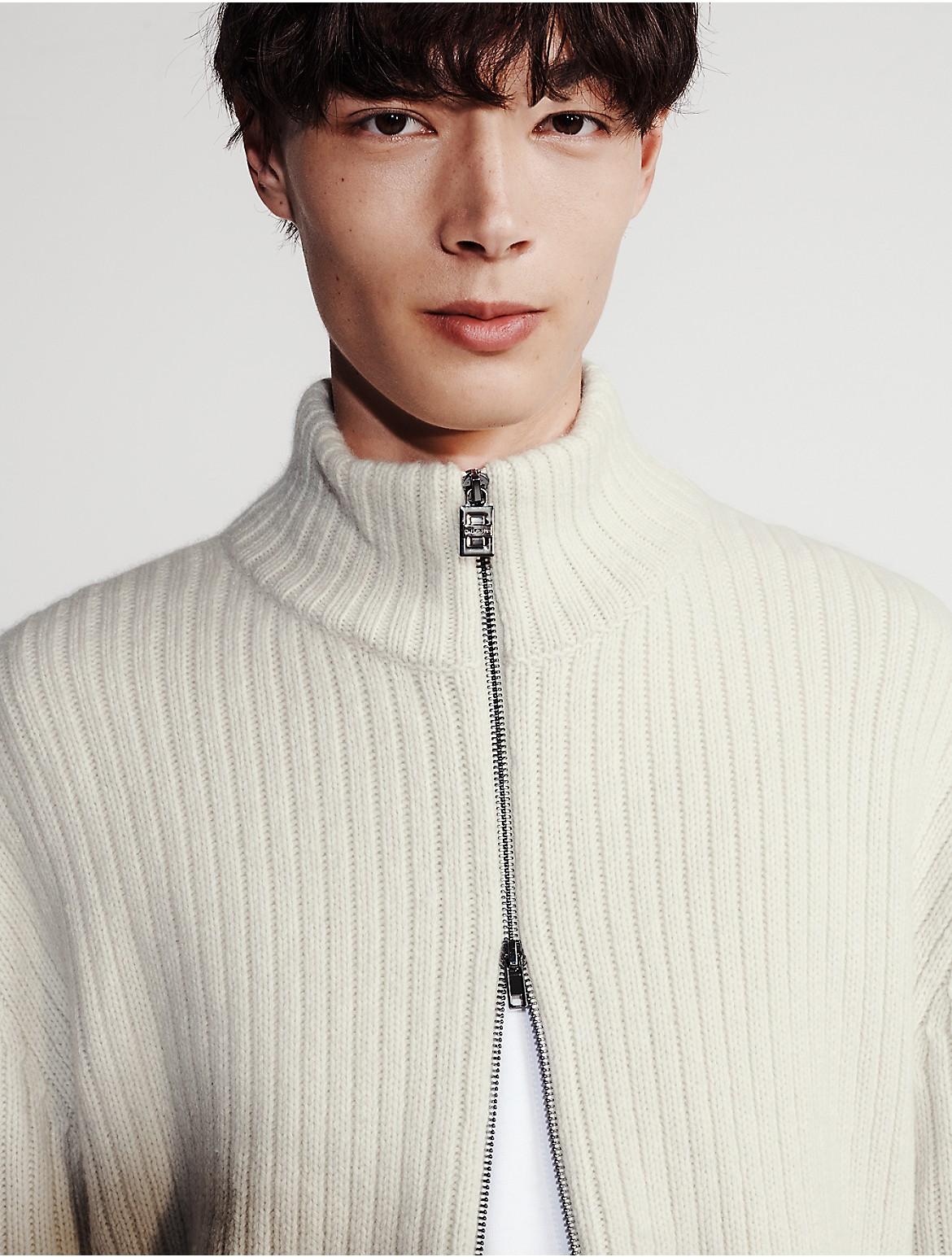 Calvin Klein Mens Ribbed Zip Sweater - White Product Image