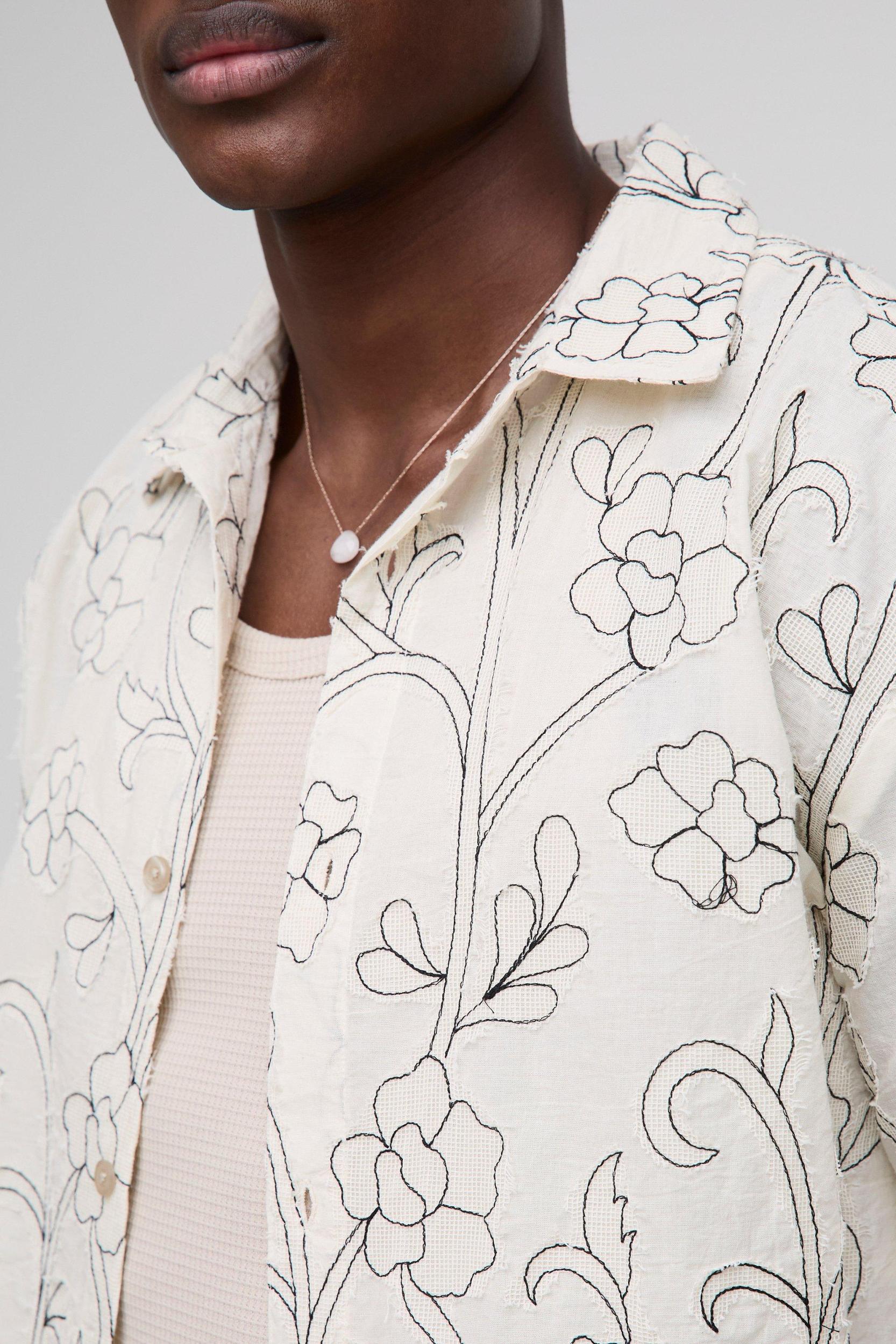 Oversized Floral Applique Shirt & Short Set | boohooMAN USA Product Image