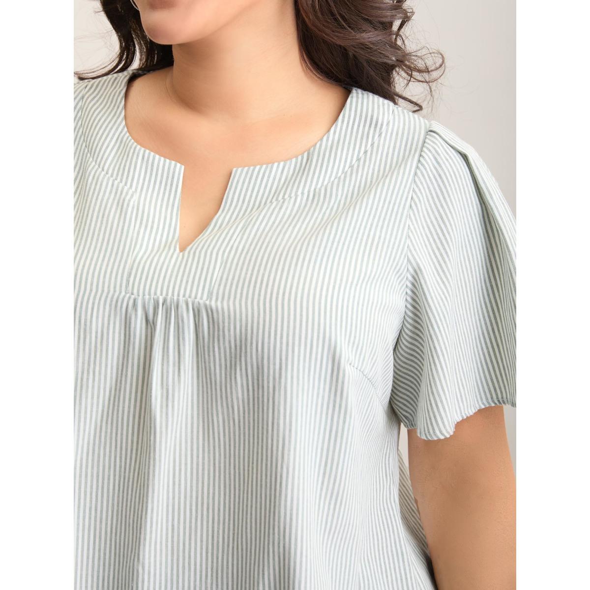 Plus Size Greenbean Striped Print Notched Collar Blouse Women Short sleeve Notched collar Work Blouses BloomChic 12/L Product Image