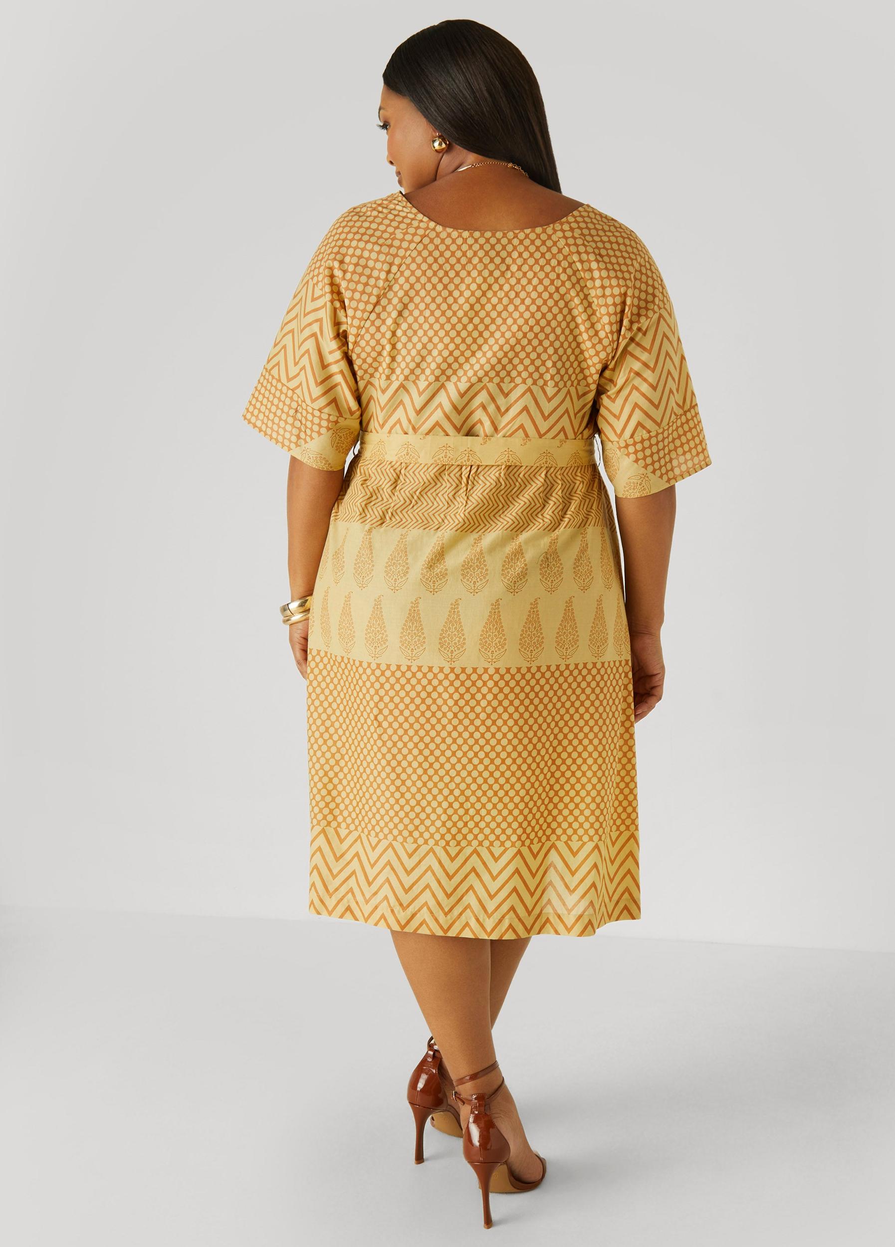 Plus Size Printed Cotton Faux Wrap Dress Ashley Stewart Product Image