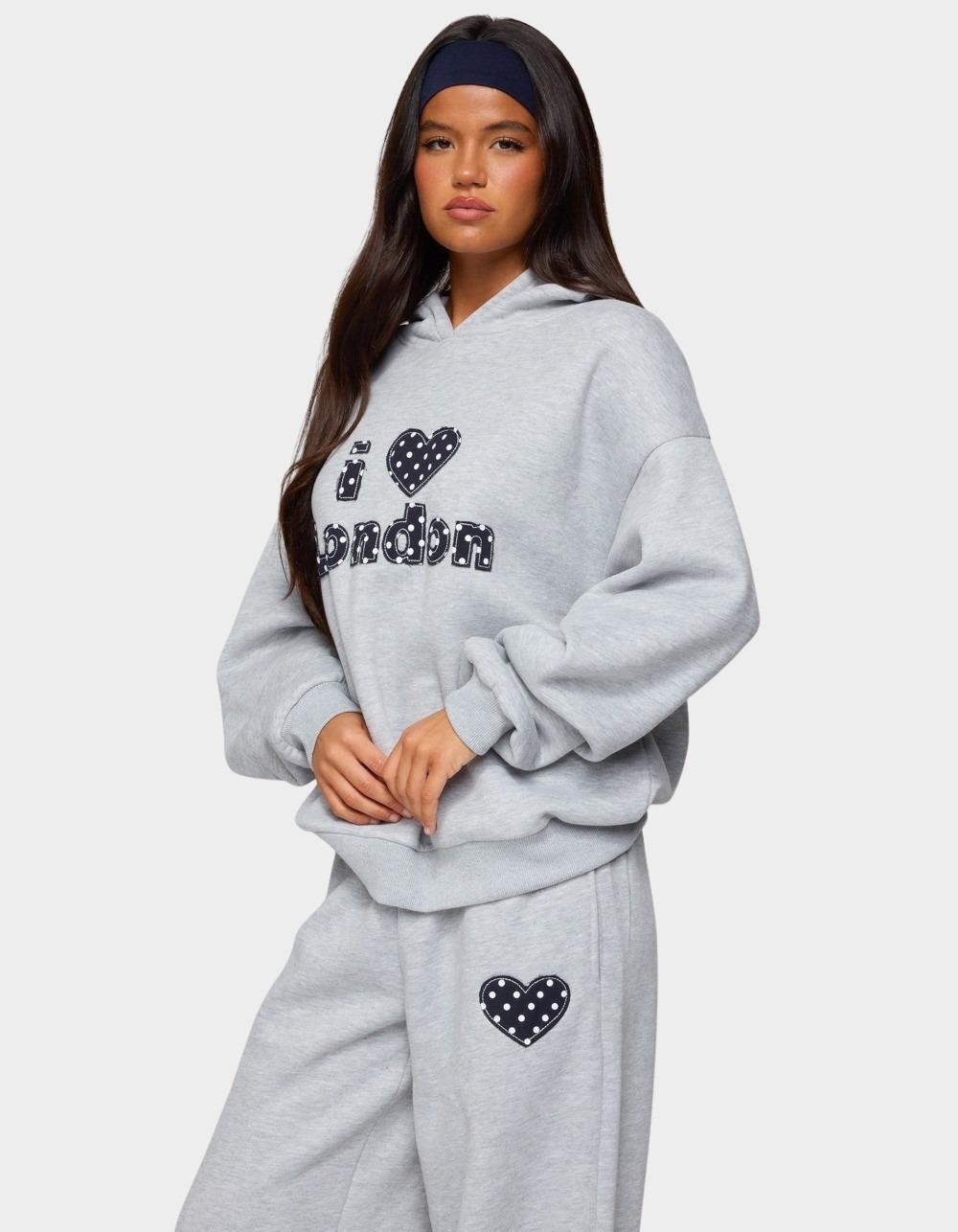 EDIKTED I Heart London Hoodie - GRAY Product Image