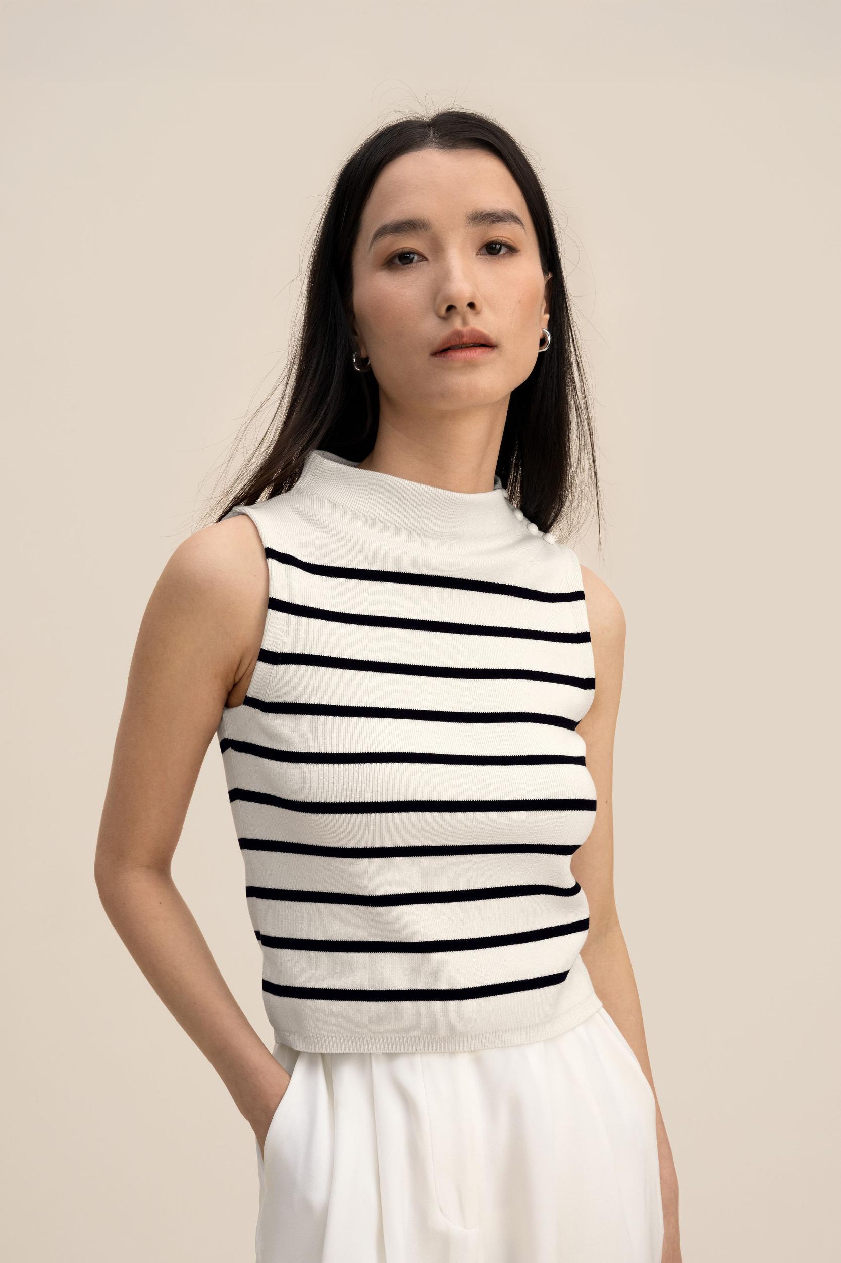 Cropped Spun Silk Strip Sweater Product Image