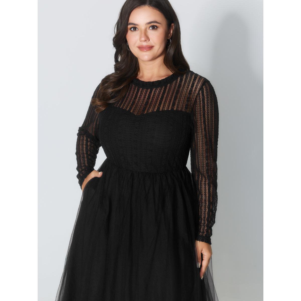 Plus Size Mock Neck Sheer Stretchy Midi Dress Black Women Party&Cocktail Stand-up collar Long Sleeve Curvy BloomChic 26/4X Product Image