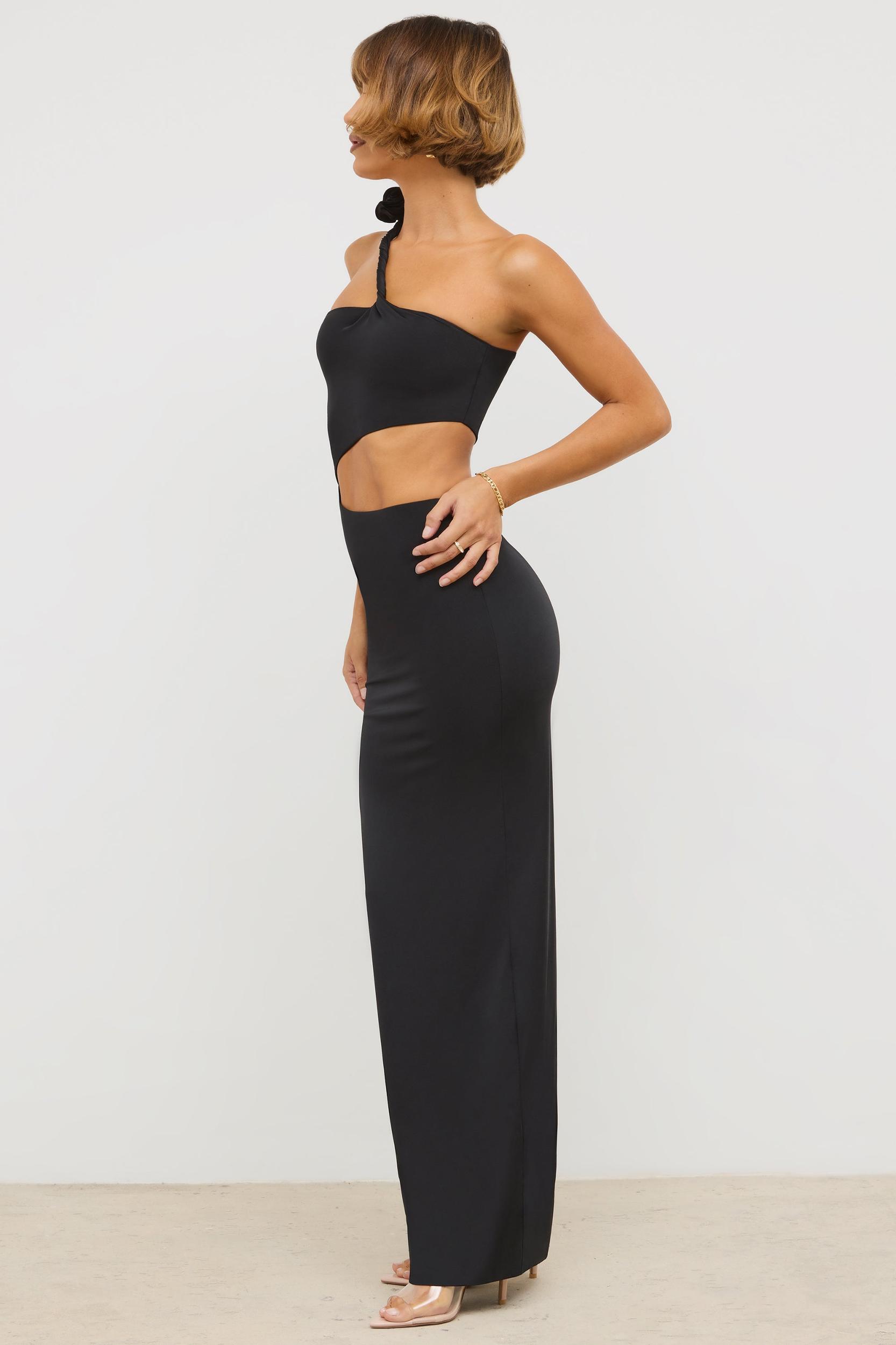 Premium Jersey Asymmetric Cut Out Maxi Dress in Black Product Image