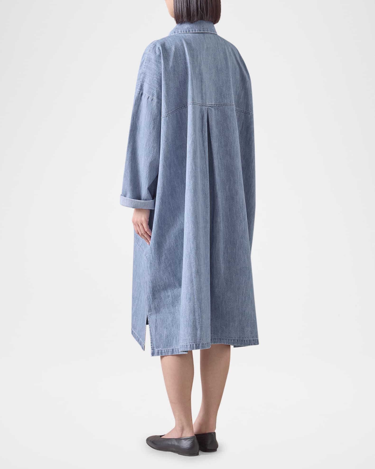 Denim Wide A-Line Back-Pleat Shirtdress With Collar Product Image