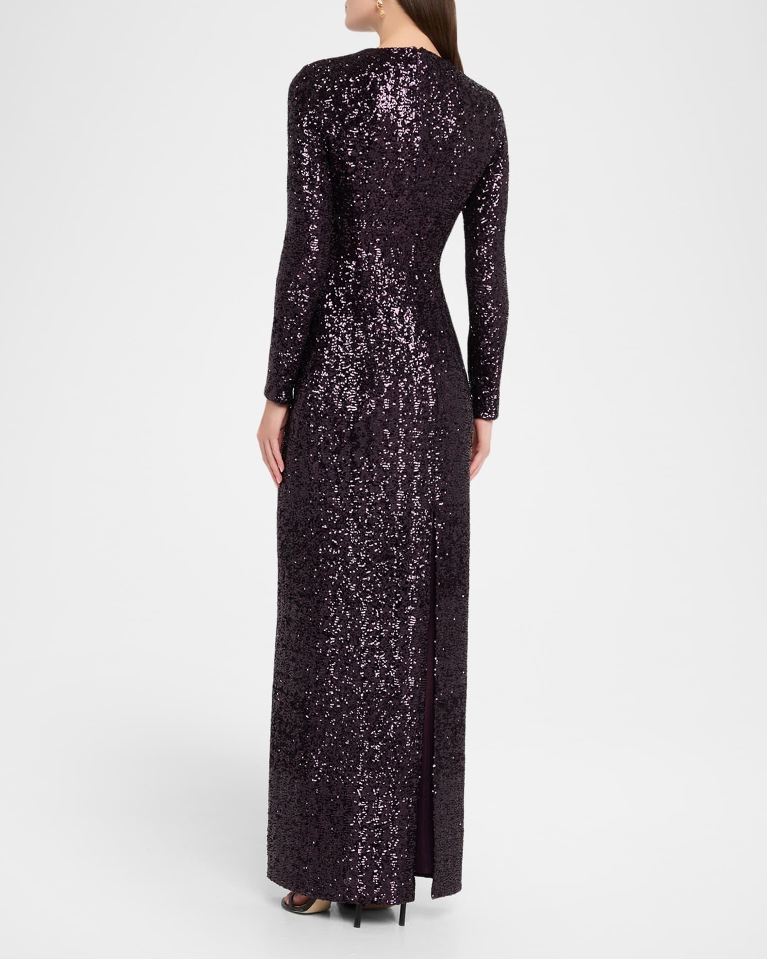 Stretch Sequined Long-Sleeve Gown Product Image