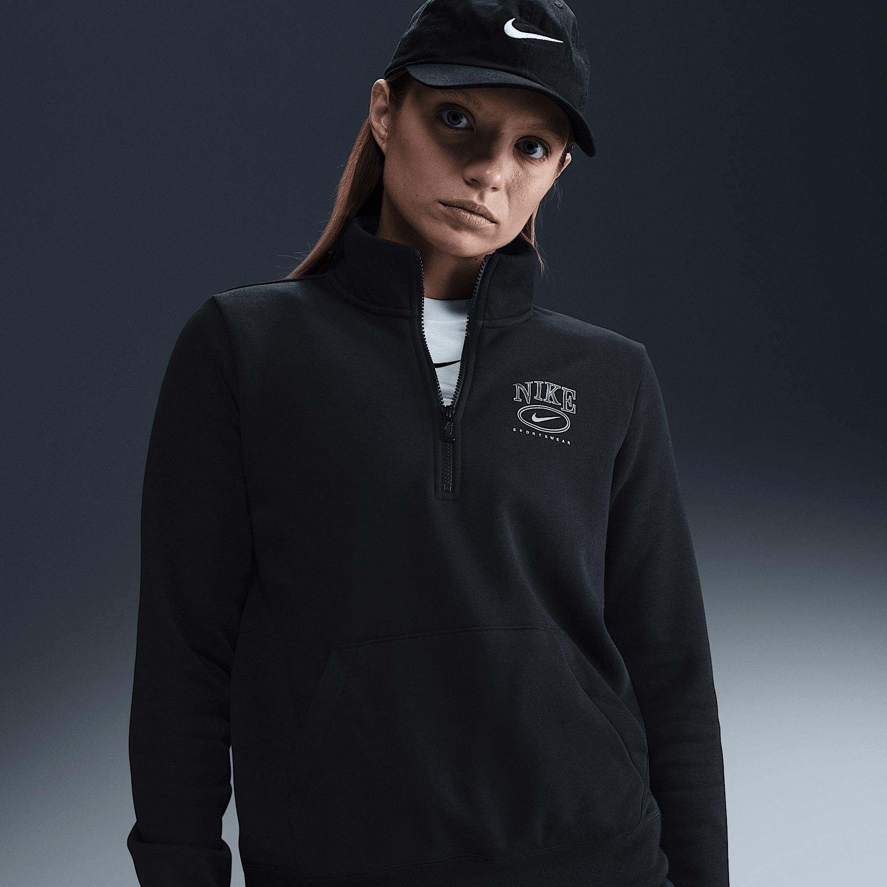 Womens Nike Sportswear Club Fleece Mock-Neck 1/2-Zip Graphic Top | HJ0985-010 Product Image
