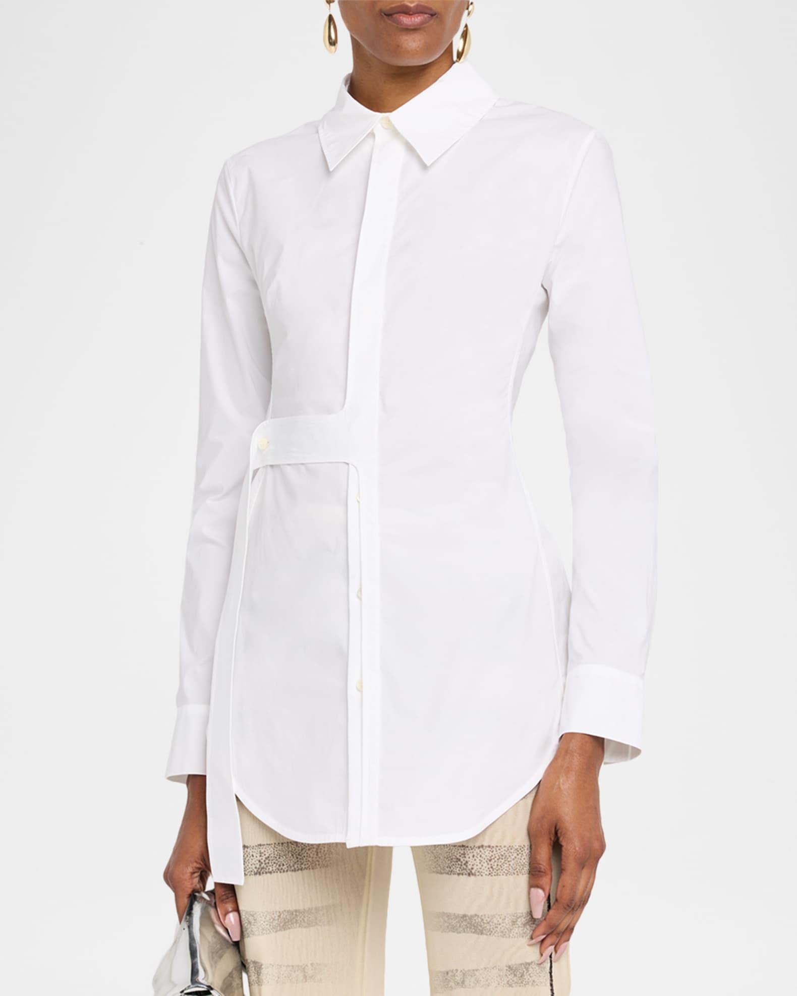 Waist-Strap Cotton Button-Down Shirt Product Image