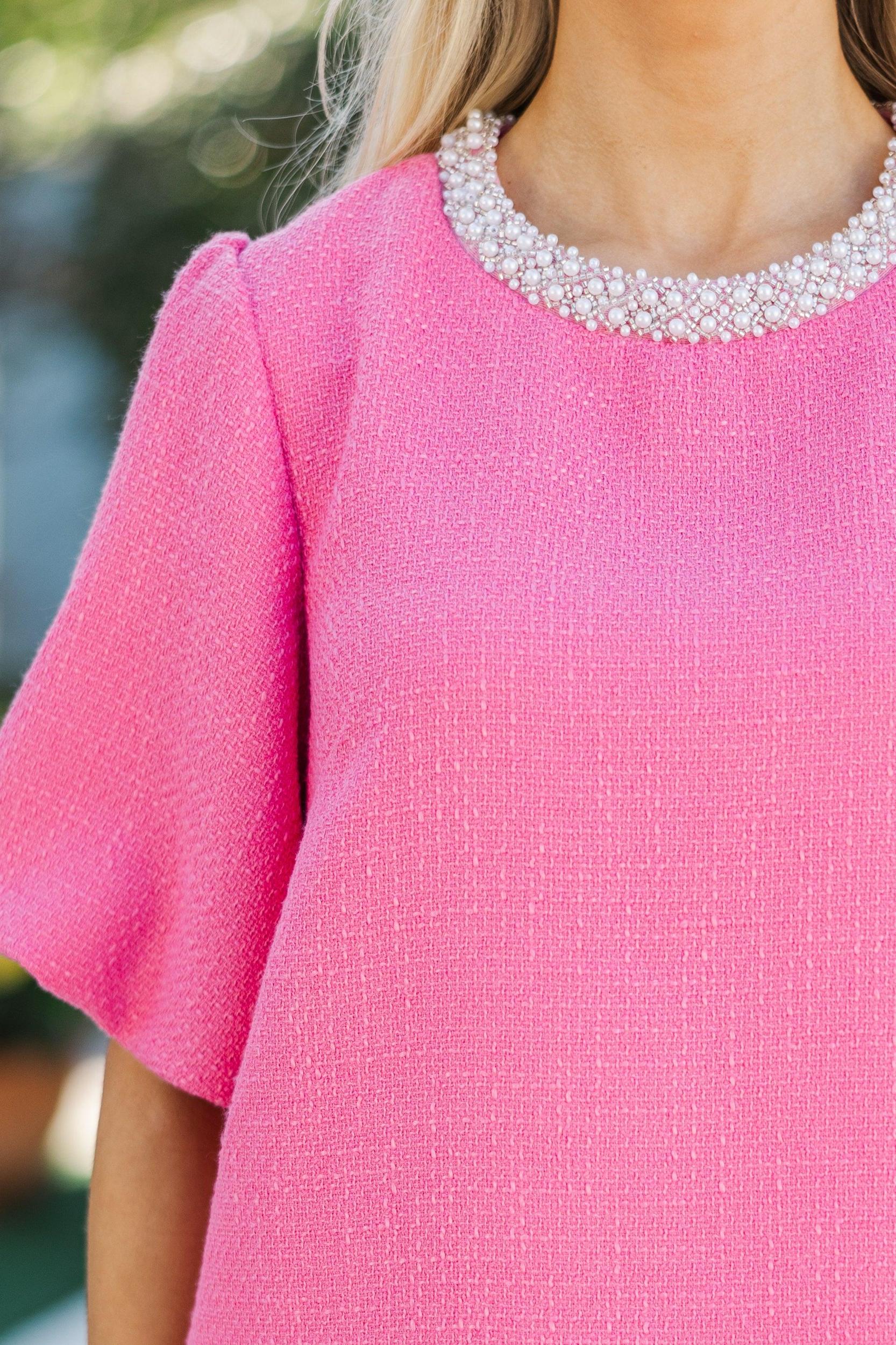 Calling On You Pink Tweed Blouse Female Product Image