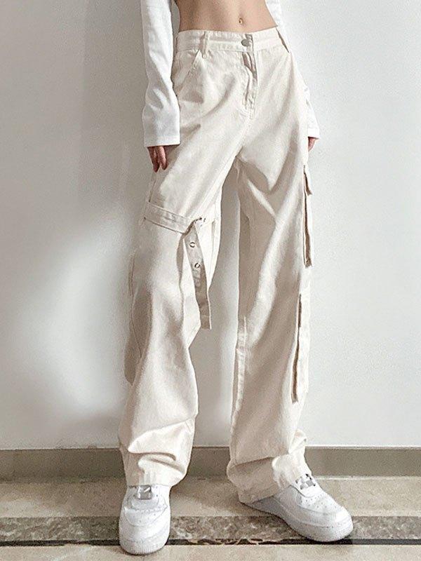 Buckle Strap Detail Pocket Cargo Jeans Product Image