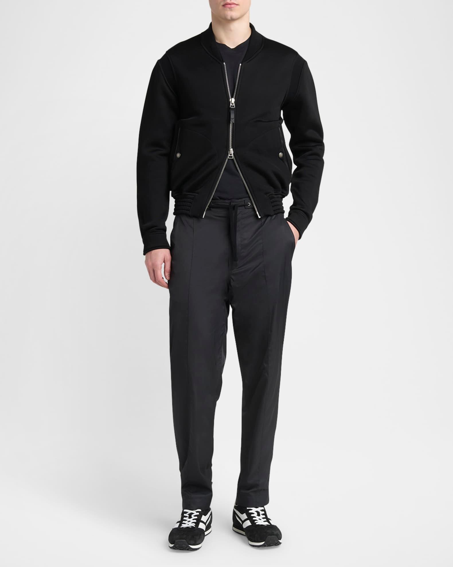 Men's Cotton and Viscose Ribbed Bomber Jacket Product Image