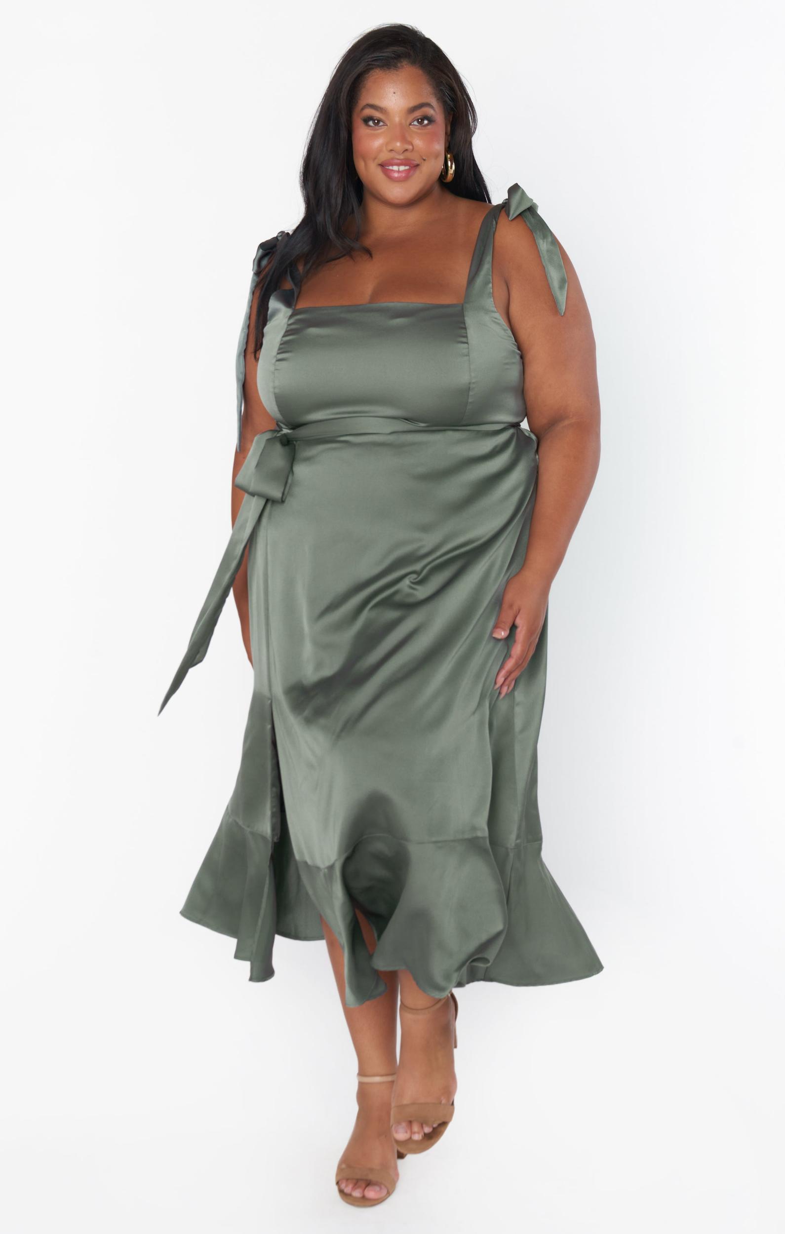 Claire Midi Dress ~ Deep Sage Luxe Satin Product Image