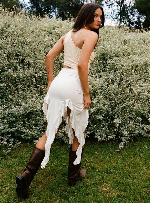 Peachey Asymmetric Ruffle Midi Skirt White Product Image