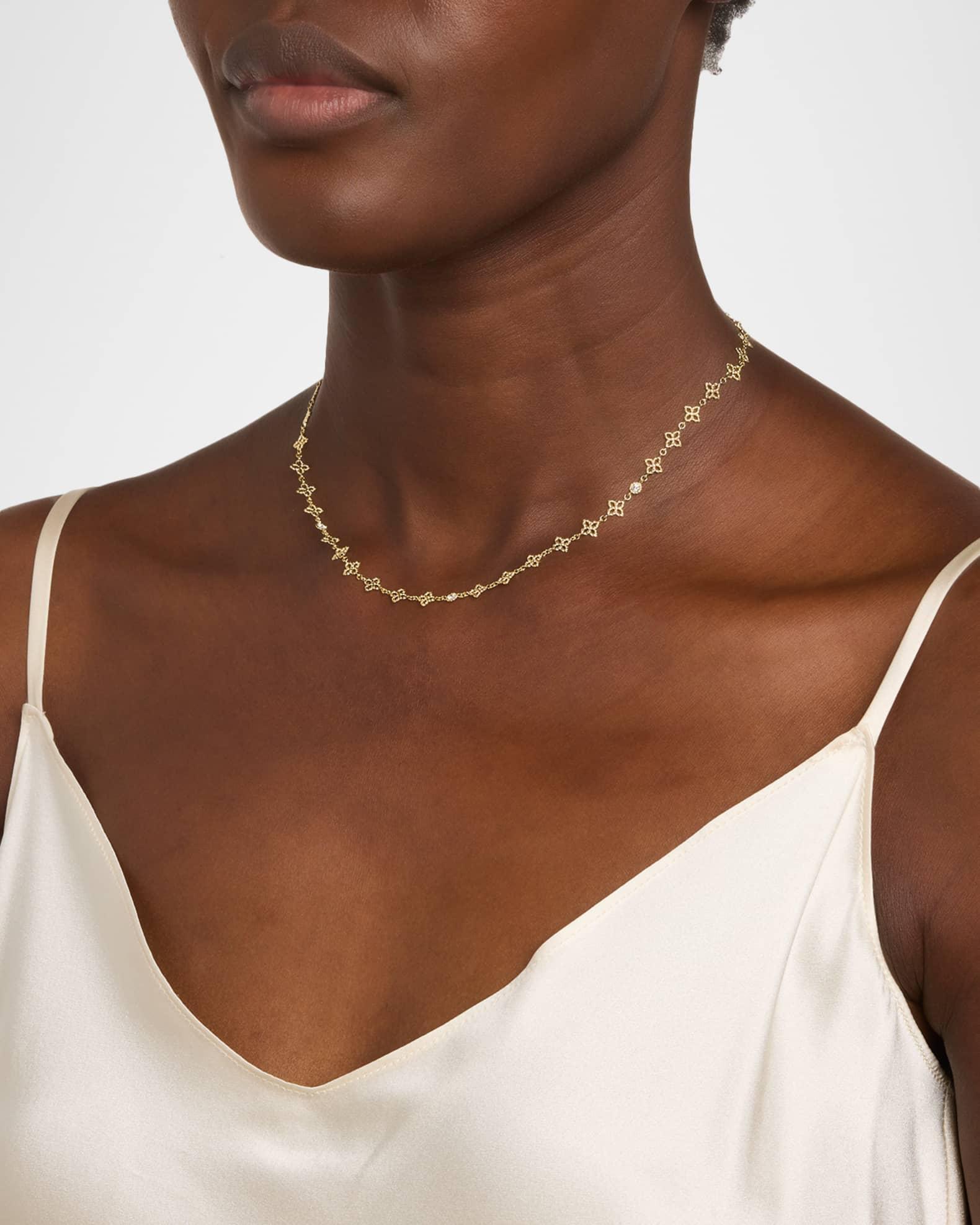 18K Yellow Gold Principessa Diamond Flower Link Necklace Product Image