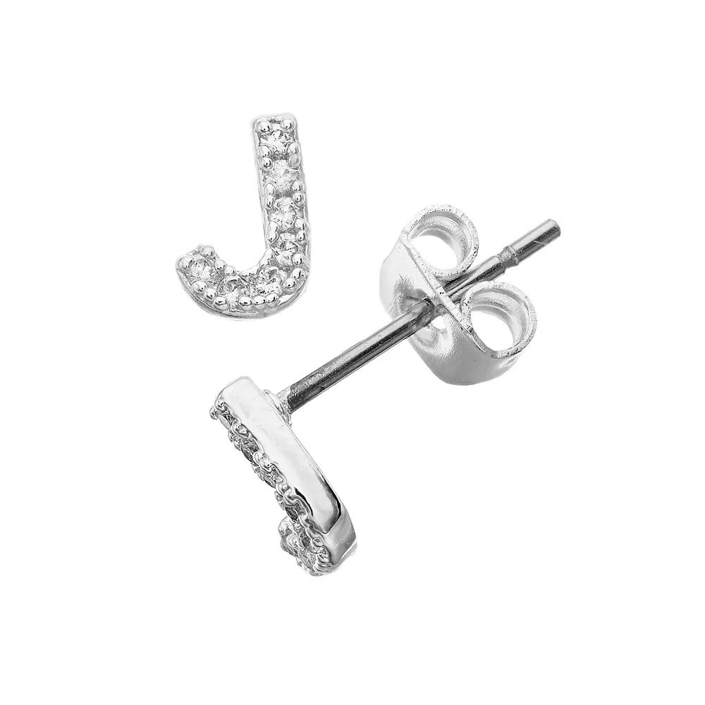 City Luxe Silver Tone Cubic Zirconia Pave Initial Stud Earrings, Women's, Silver Tone L Product Image