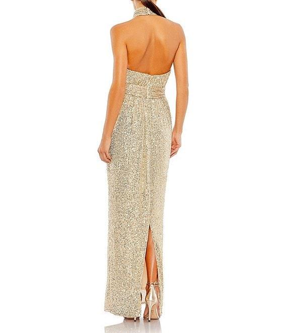 Mac Duggal Sequin Halter Mock Neck Sleeveless Gown Product Image