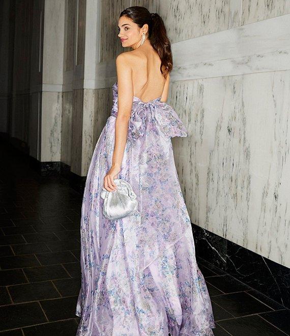 City Vibe Floral Print Square Neck Sleeveless Back Sash Tie Ballgown Product Image