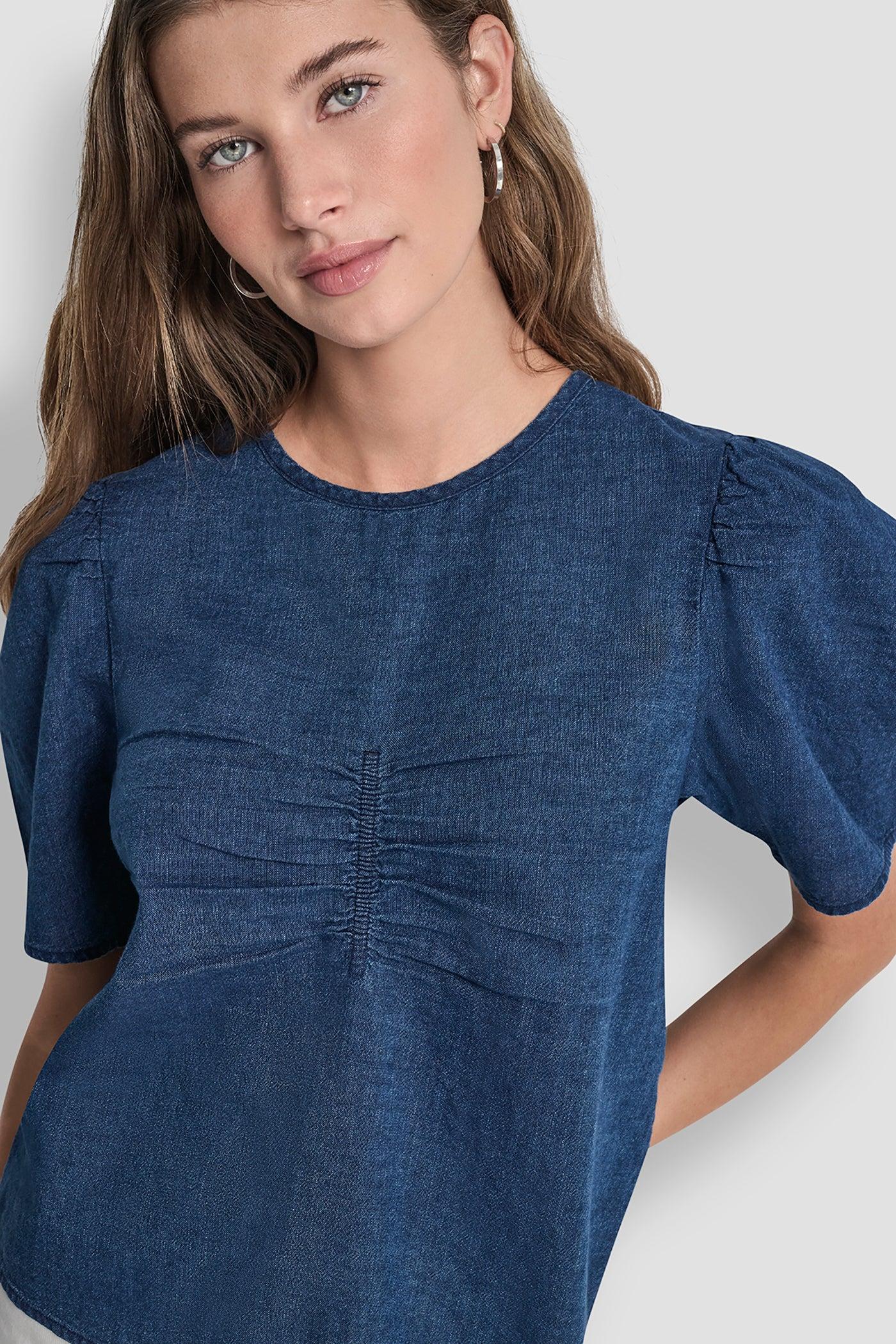 PUFF SLEEVE RUCHED FRONT SHIRT Product Image